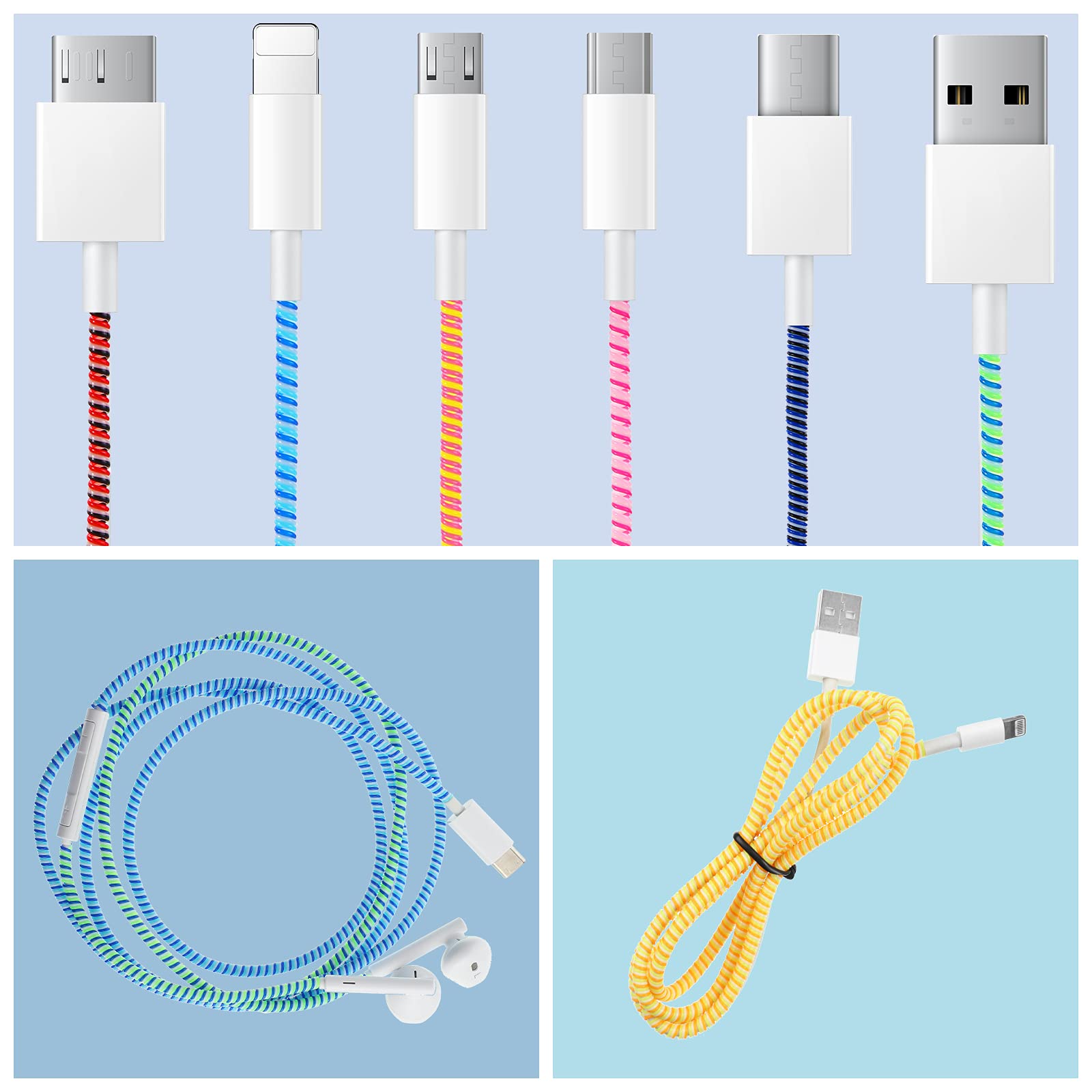 Frienda Spiral Cable Protector Headphone USB Data Cable Saver PVC Assorted Colors 45.3 Inch