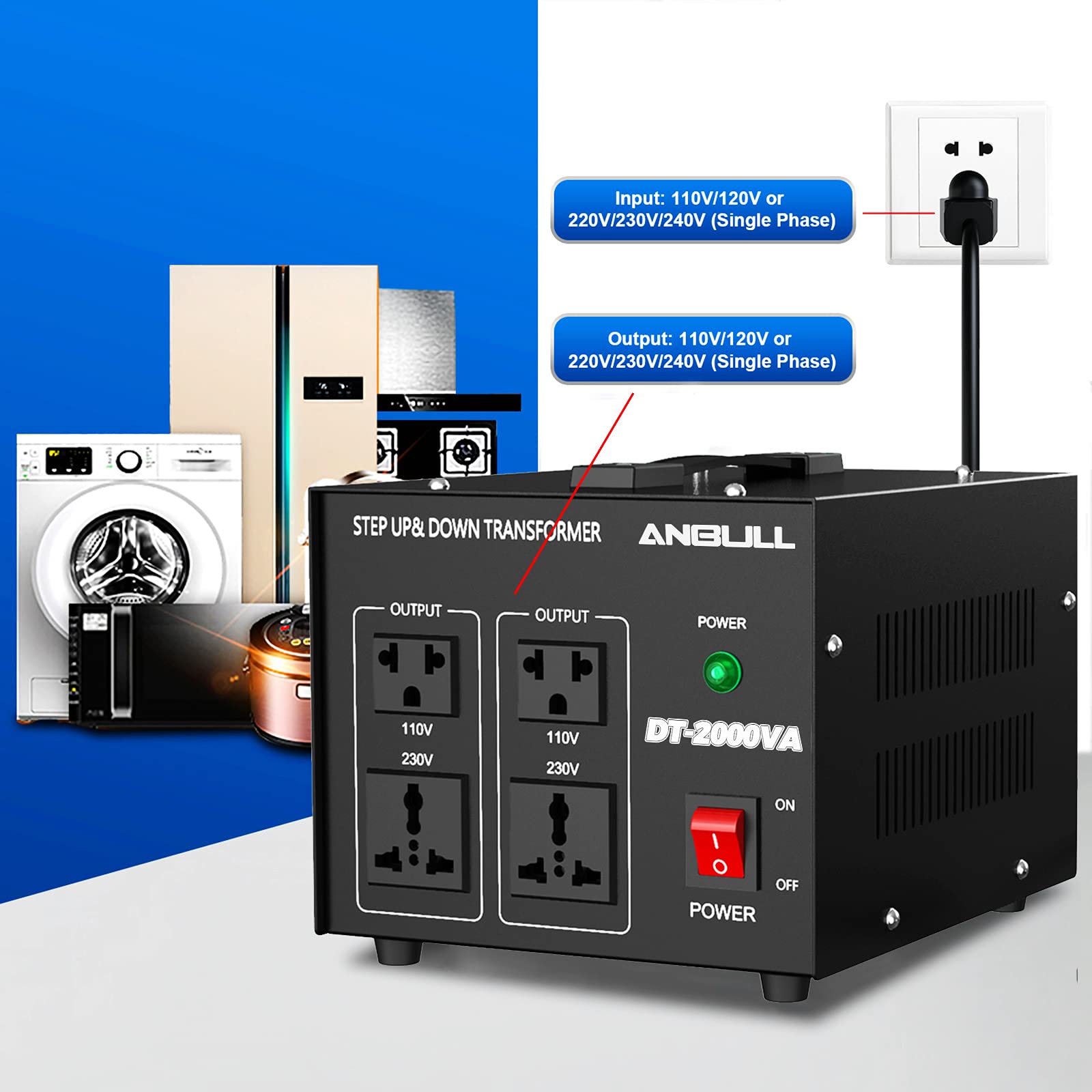 Anbull Voltage Converter 2000 Watt Voltage Transformer, 220V / 230V / 240 Volt To 110V / 120 Volt Or 110V / 120 Volt To 220V / 2