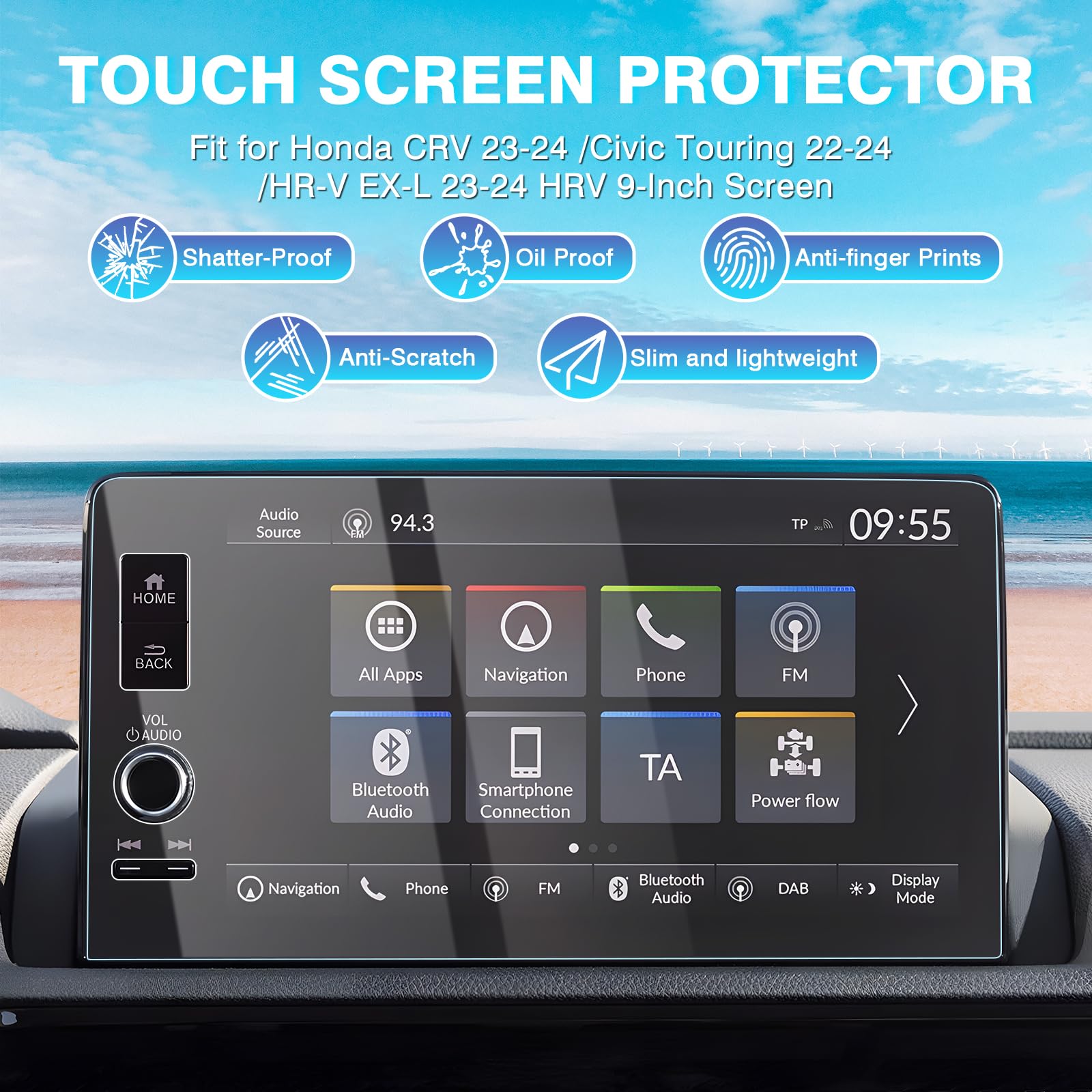 Karltys For 2023 2024 2025 Honda Crv Screen Protector 9 Inch (2 Pack), Ultra Clear Tempered Glass Screen Protector For Civic 2022 2025 /Hr V Ex L 2023 2025 Touchscreen Cover Anti Glare Anti Scratch