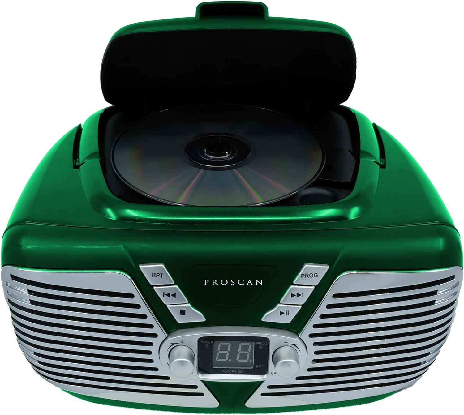 Proscan Elite Retro Style Portable Cd Boombox With Am/Fm Radio  Top Loading Cd   Aux In Jack   Ac & Battery Compatible   Lcd Dis