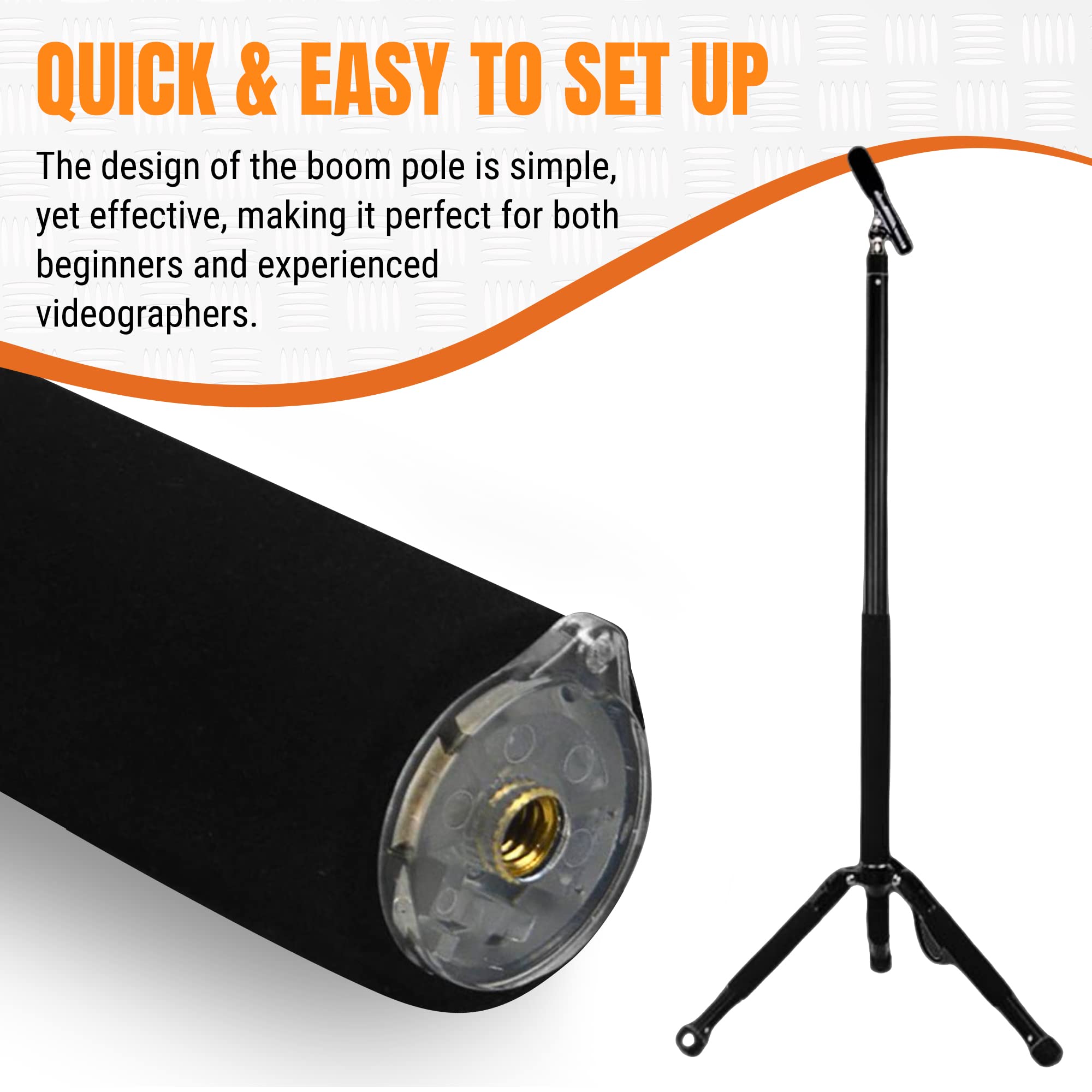 Iographer Microphone Boom Pole - Handheld Boom Pole Holder & Adjustable Microphone Mount - Compact & Extendable Pole Mount With