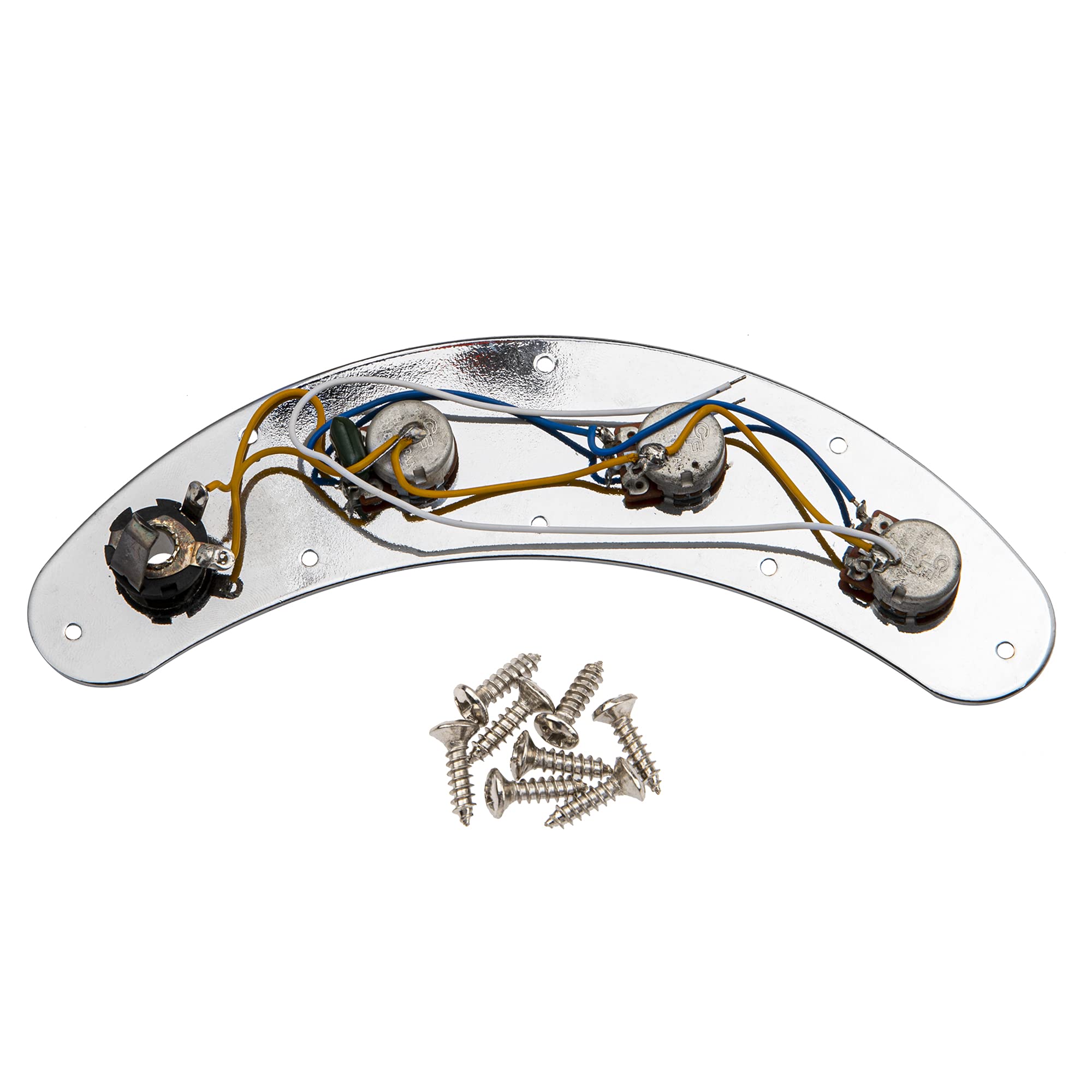 1Pcs Yootones Prewired Bass Switch Control Plate Wired Loaded Control Plate With Switch Knob Compatible With Electric Bass (Silv