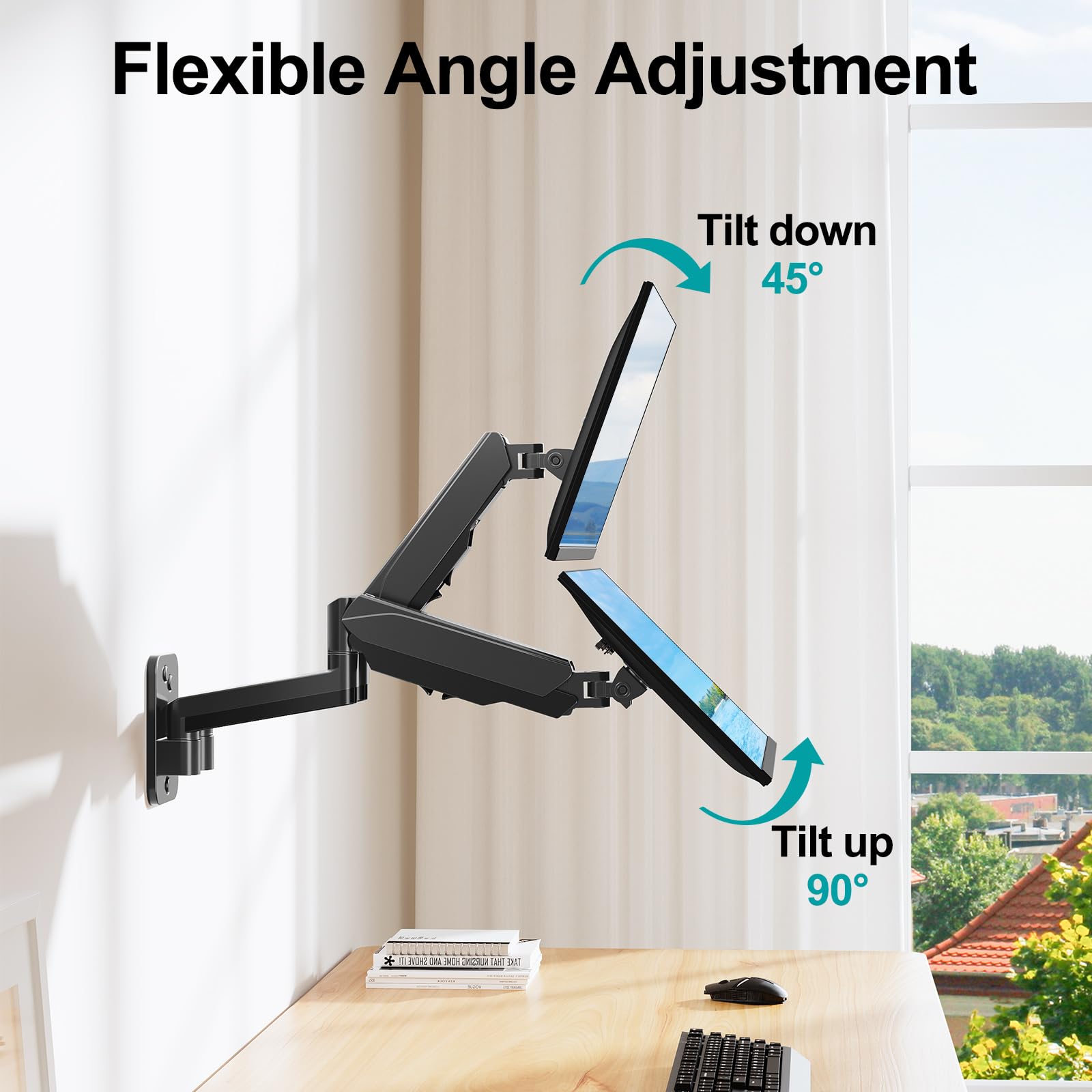Mount Pro Dual Monitor Wall Mount For 13 To 32 Inch Computer Screens, Gas Spring Arm For 2 Monitors, Each Holds Up To 17.6Lbs, F