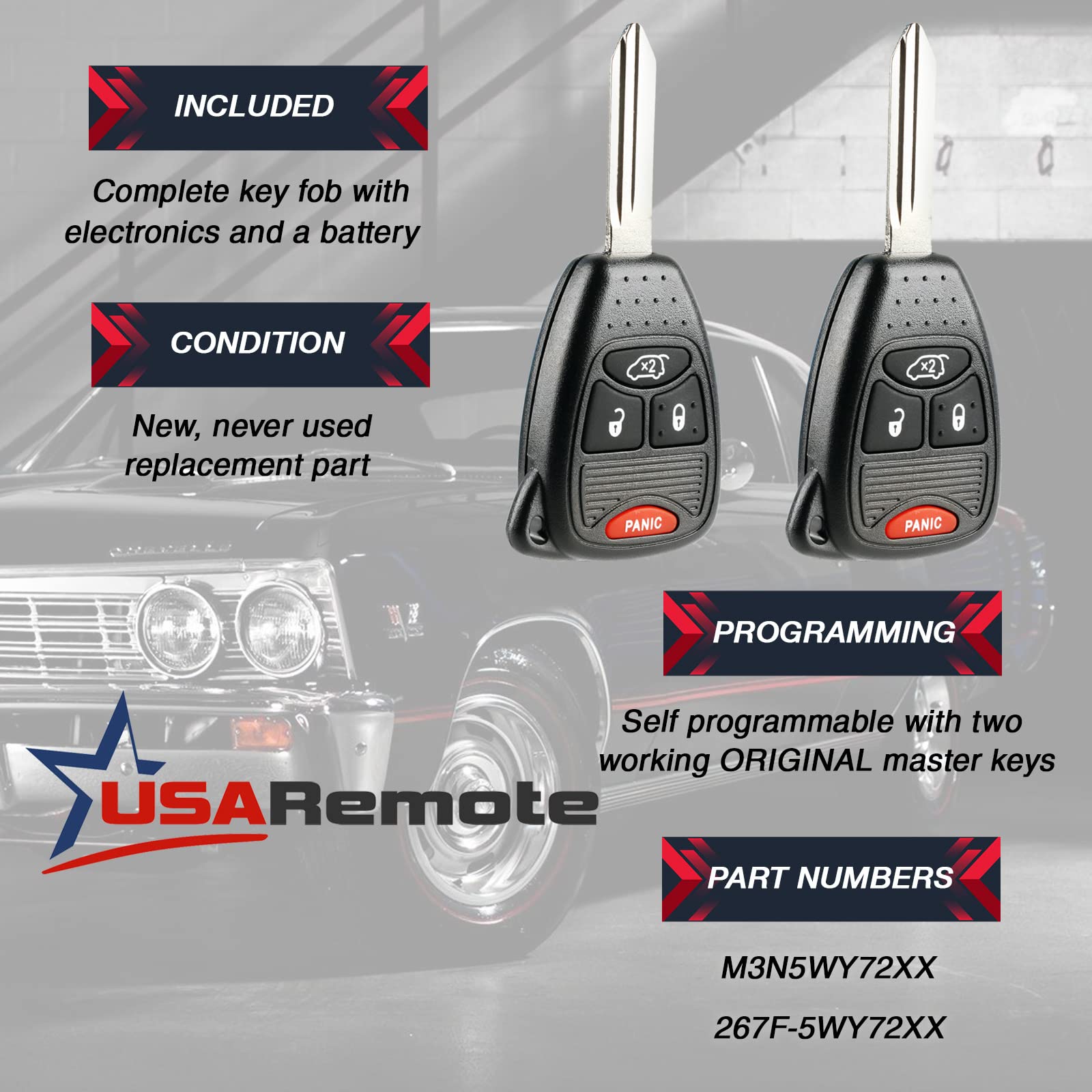 Car Key Fob Keyless Entry Remote Fits 2004 2008 Chrysler Pacifica / 2005 2007 Jeep Liberty (M3N5Wy72Xx 4 Btn, Set Of 2)