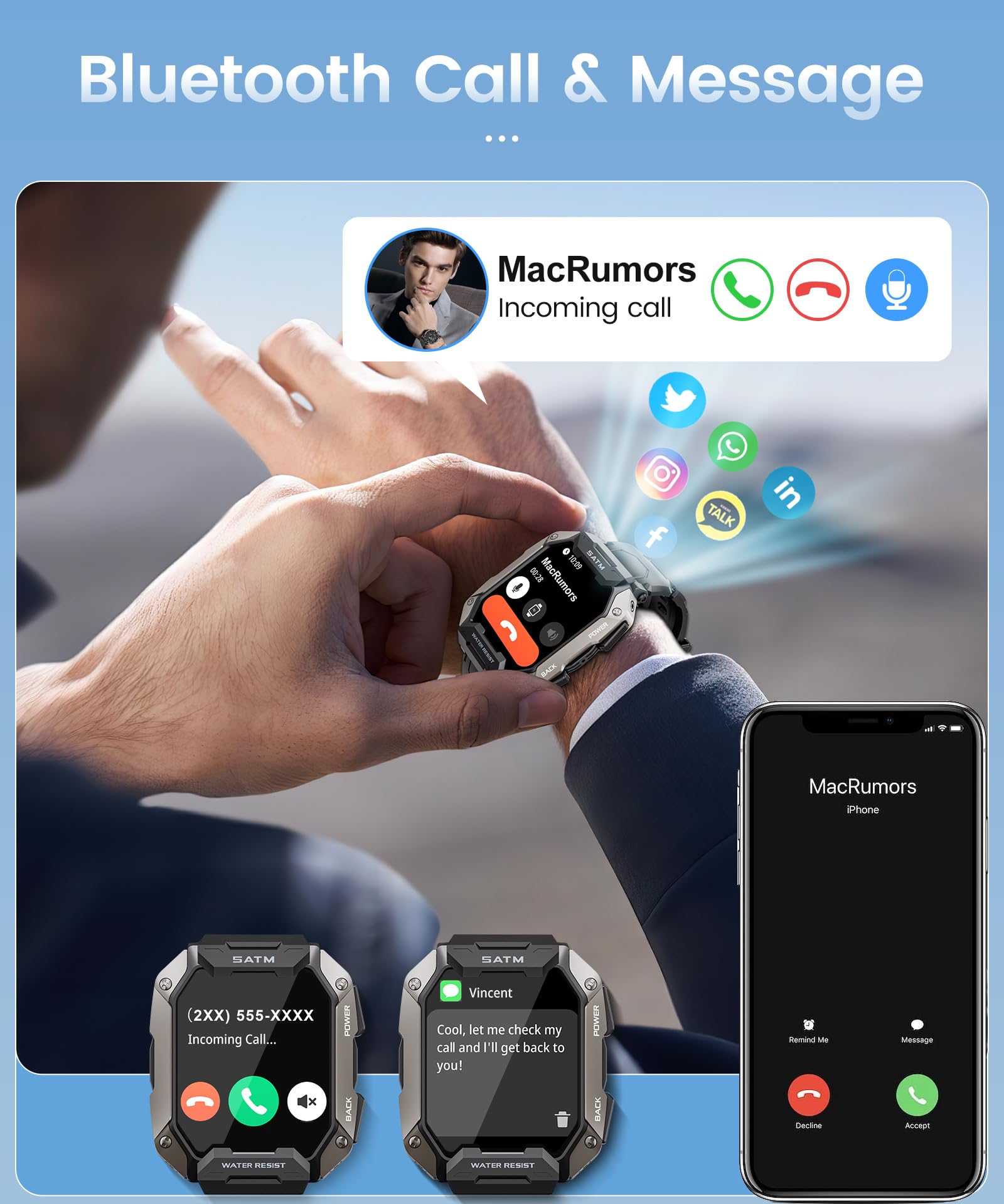 Smart Watches For Men   2.01'' Hd Display, 80 Days Long Battery, Ip68 Waterproof, Bluetooth Call, 100 Sport Modes Fitness Tracke