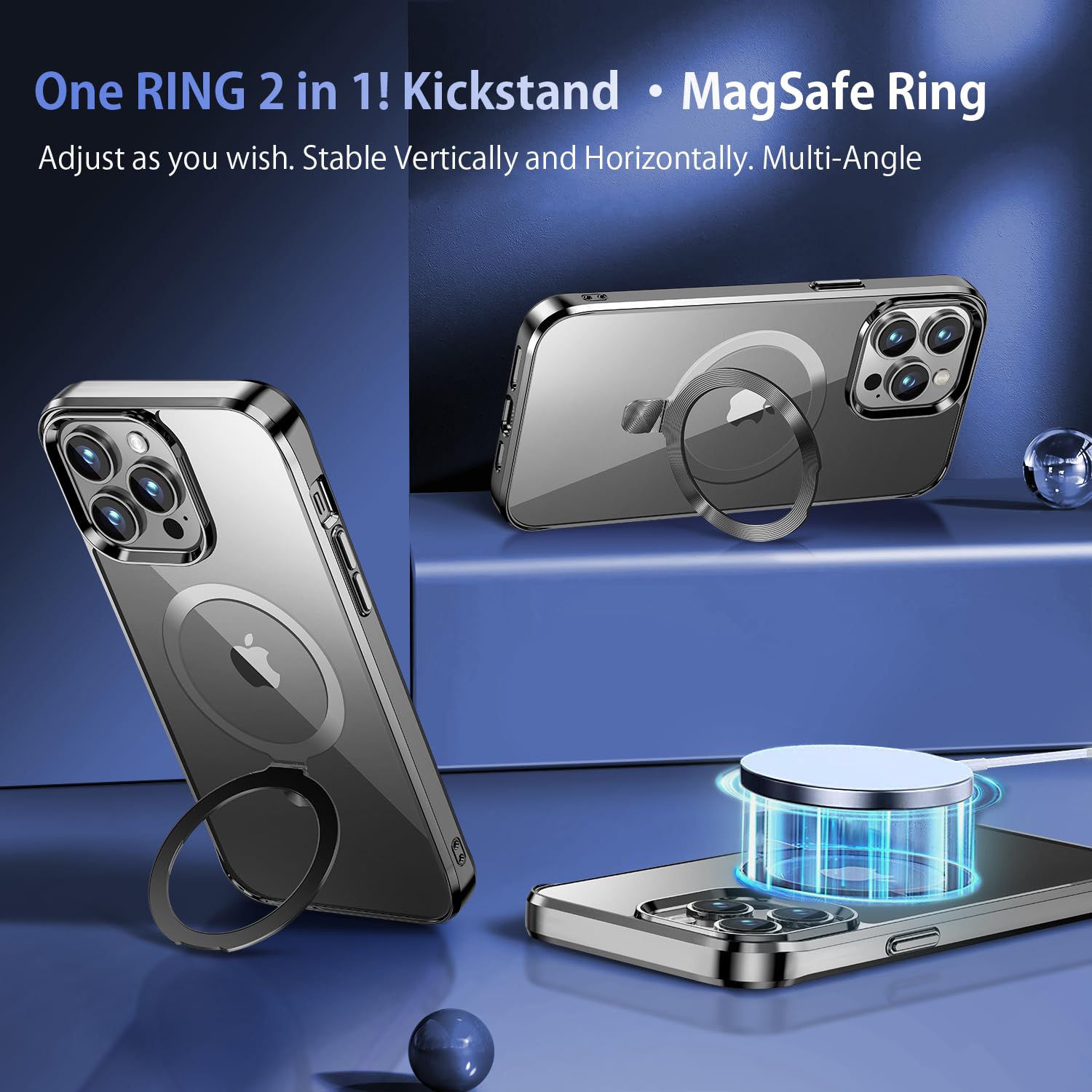 Tlikemiss [Cd Ring Compatible With Magsafe Invisible Stand] Magnetic For Iphone 15 Pro Case, [Electroplated Bumper Non Yellowing