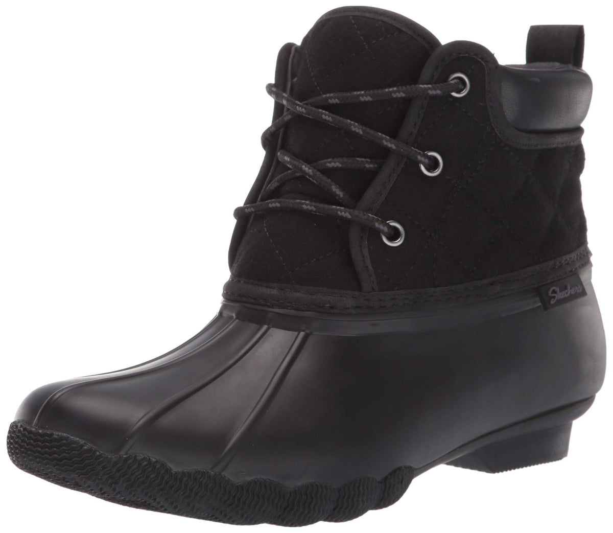 Skechers Womens Pond Lil Puddles Mid Quilted Lace Up Duck Boot With Waterproof Outsole Rain, Blackblack, 8 M Us