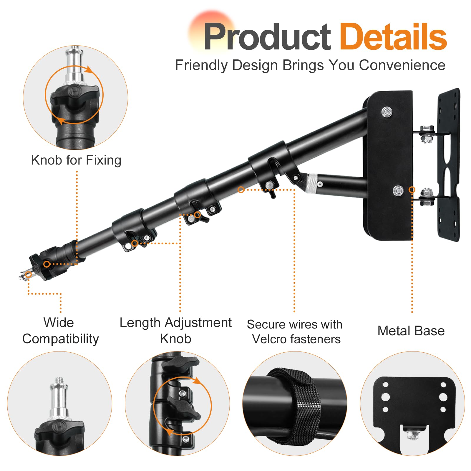 Fotoumgl Ring Light Wall Mount  41.7In/106Cm, Adjustable Wall Mount Triangle Boom Arm With 180 Flexible Rotation, For Photograph
