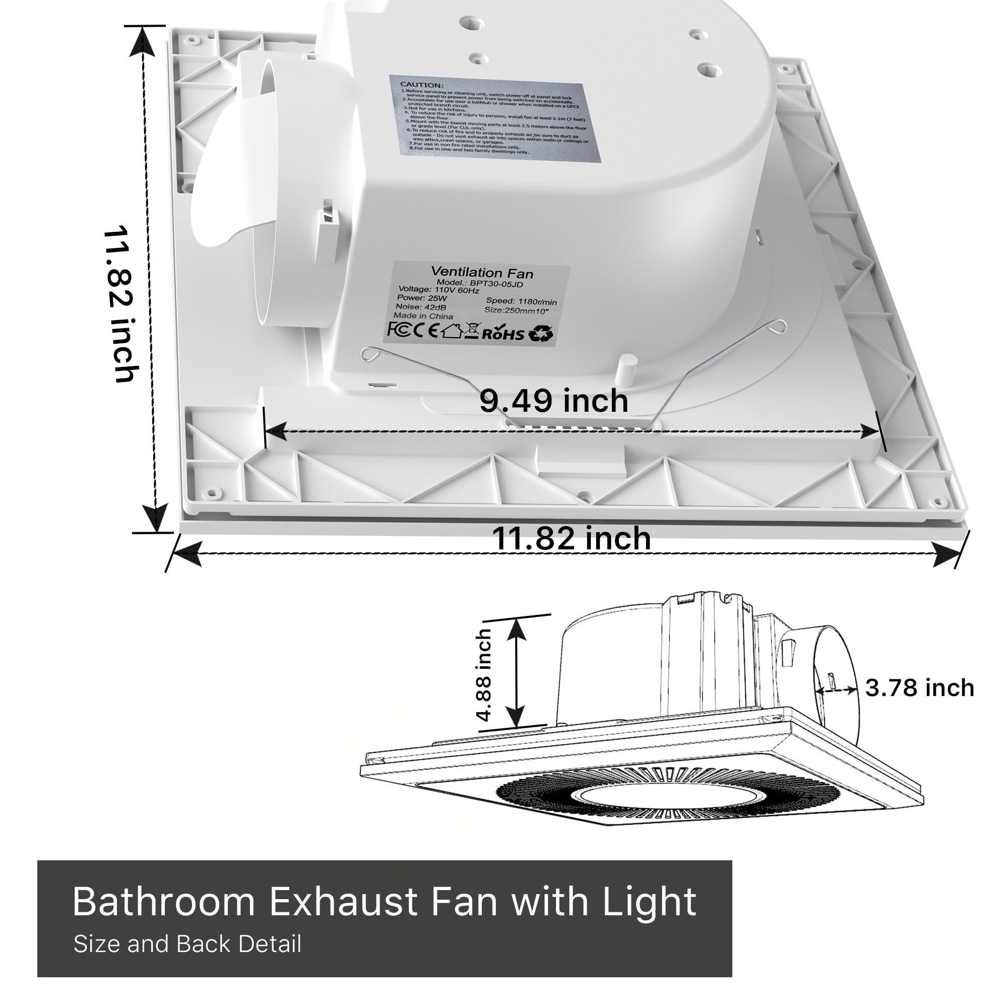 Fwastt Bathroom Exhaust Fan With Light 165Cfm Shower Bathroom Vent Fan With 11.8In 15W Led Light Combo Quiet 42Db Bath Ceiling E
