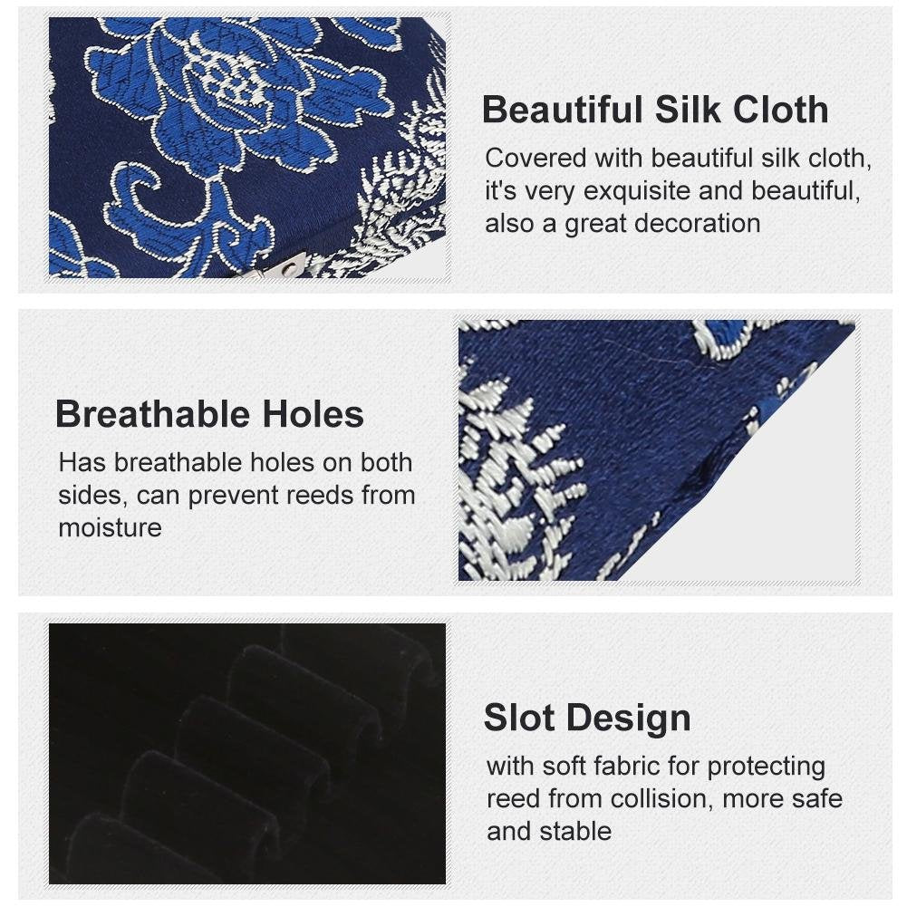 Oboe Case Blue, Against Wooden Silk Cloth Cover Case Holder Storage Box,6Pcs Oboe Reeds Storage