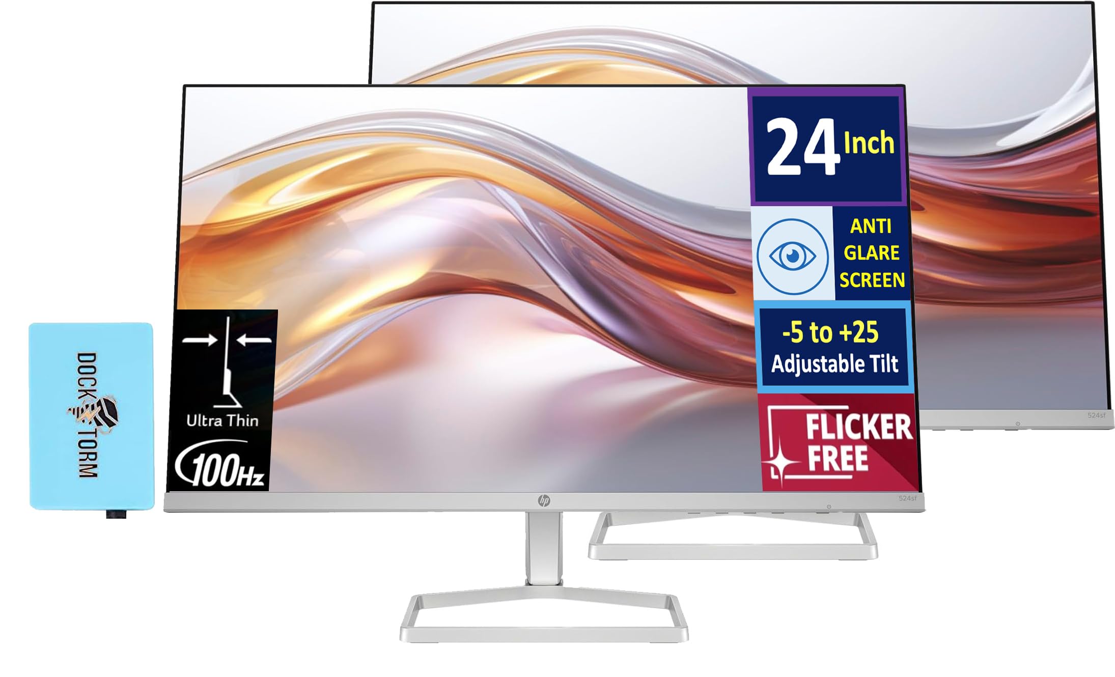 Hp 24'' 100Hz 300 Nits Ips Fhd (1920X1080) Monitor (Replaces M24F) W/Docztorm Hub Usb Port Expander, Flicker-Free, Adjustable Ti