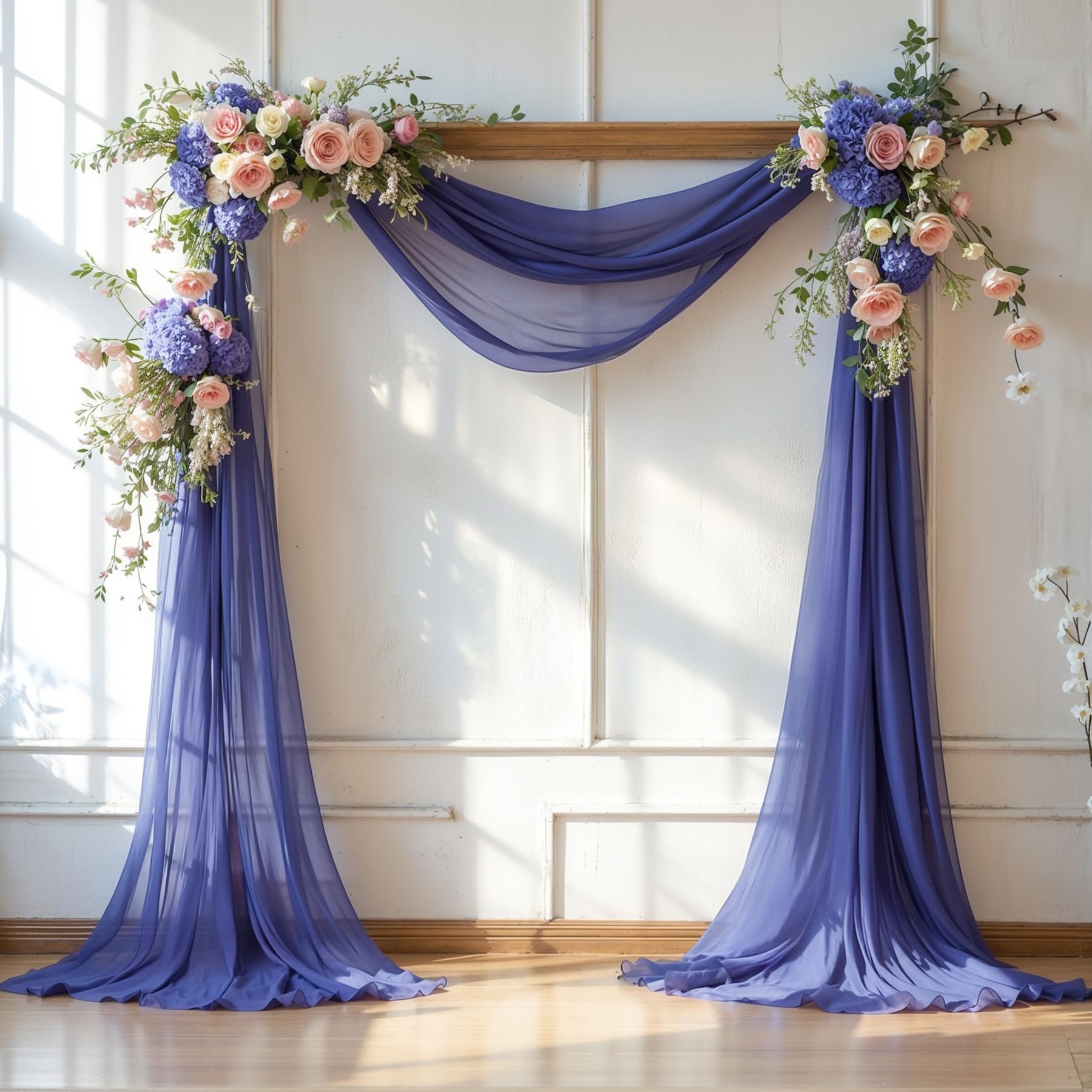 Wedding Arch Draping Fabric, 1 Panel 6 Yards Wedding Backdrop Curtains For Ceremony Navy Blue Sheer Fabric Curtains For Party Ce