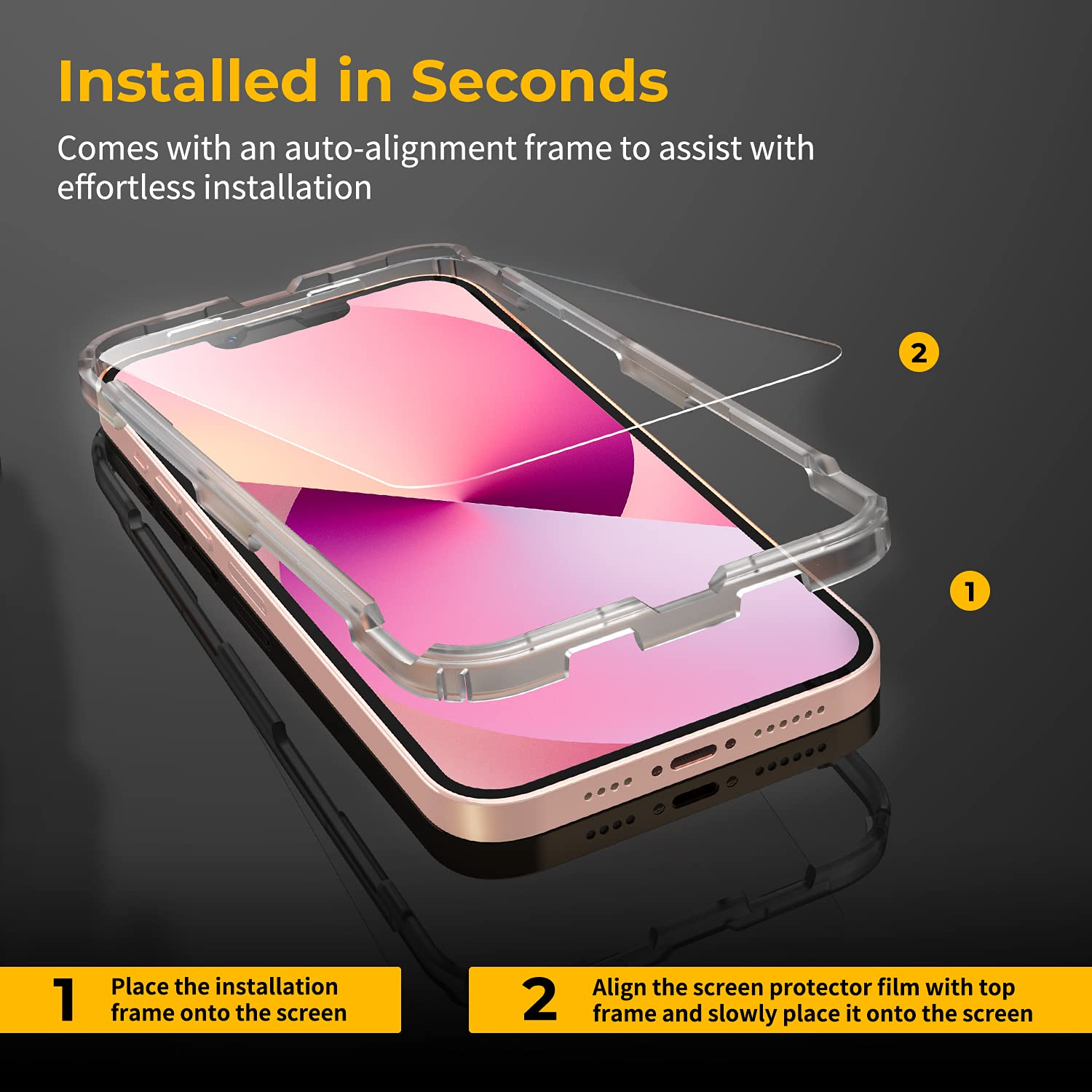 Unbreakcable 2 Pack Screen Protector For Iphone Iphone 14/13/13 Pro, Double Shatterproof Tempered Glass [Easy Installation Frame