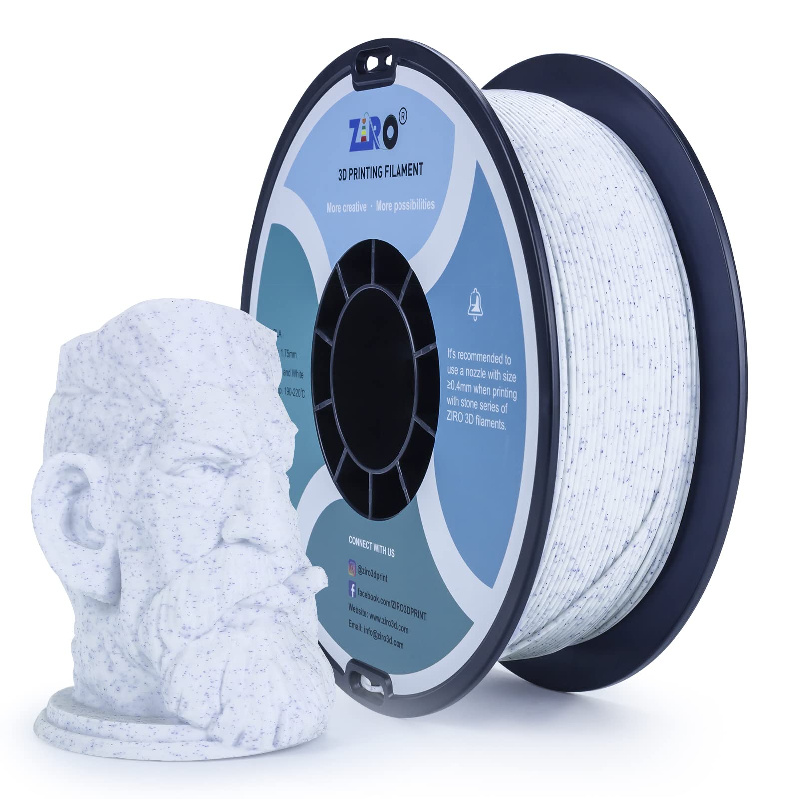 Ziro Pla Stone Filament 1.75Mm,3D Printer Filament Pla 1.75Mm Blue And White Color 1Kg(2.2Lbs)   Blue And White