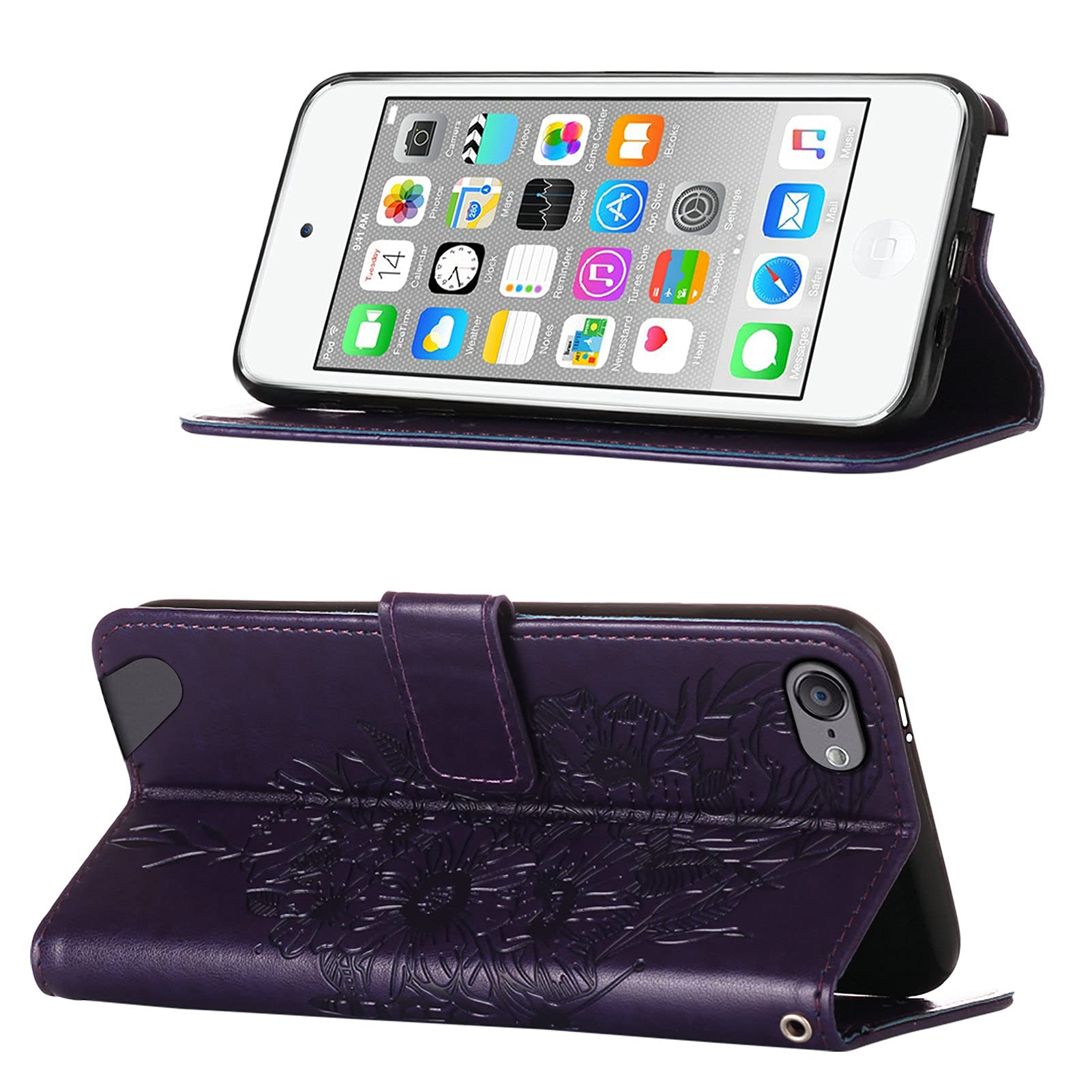 Asdsinfor Ipod Touch 7/ Ipod Touch 6/Ipod Touch 5 Wallet Case,With Credit Card Holder, For Women & Men,With Stand Pu Leather Mag