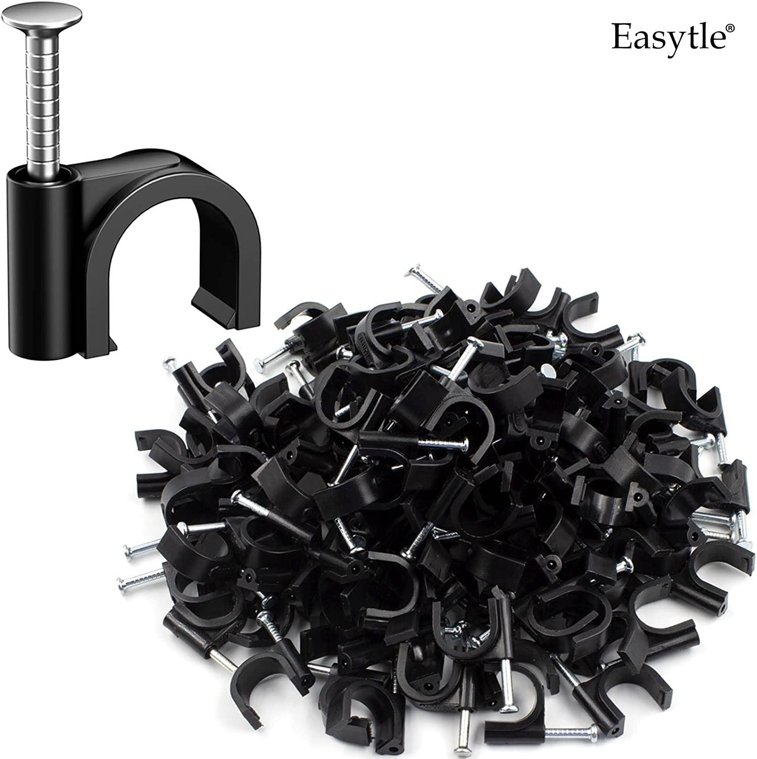 Easytle Plastic Cable Clamps Nail In Cable Clips 100 Pcs 10Mm Cable Wire Clips Cable Tacks Coax Cable Clips Speaker Wire Clips C