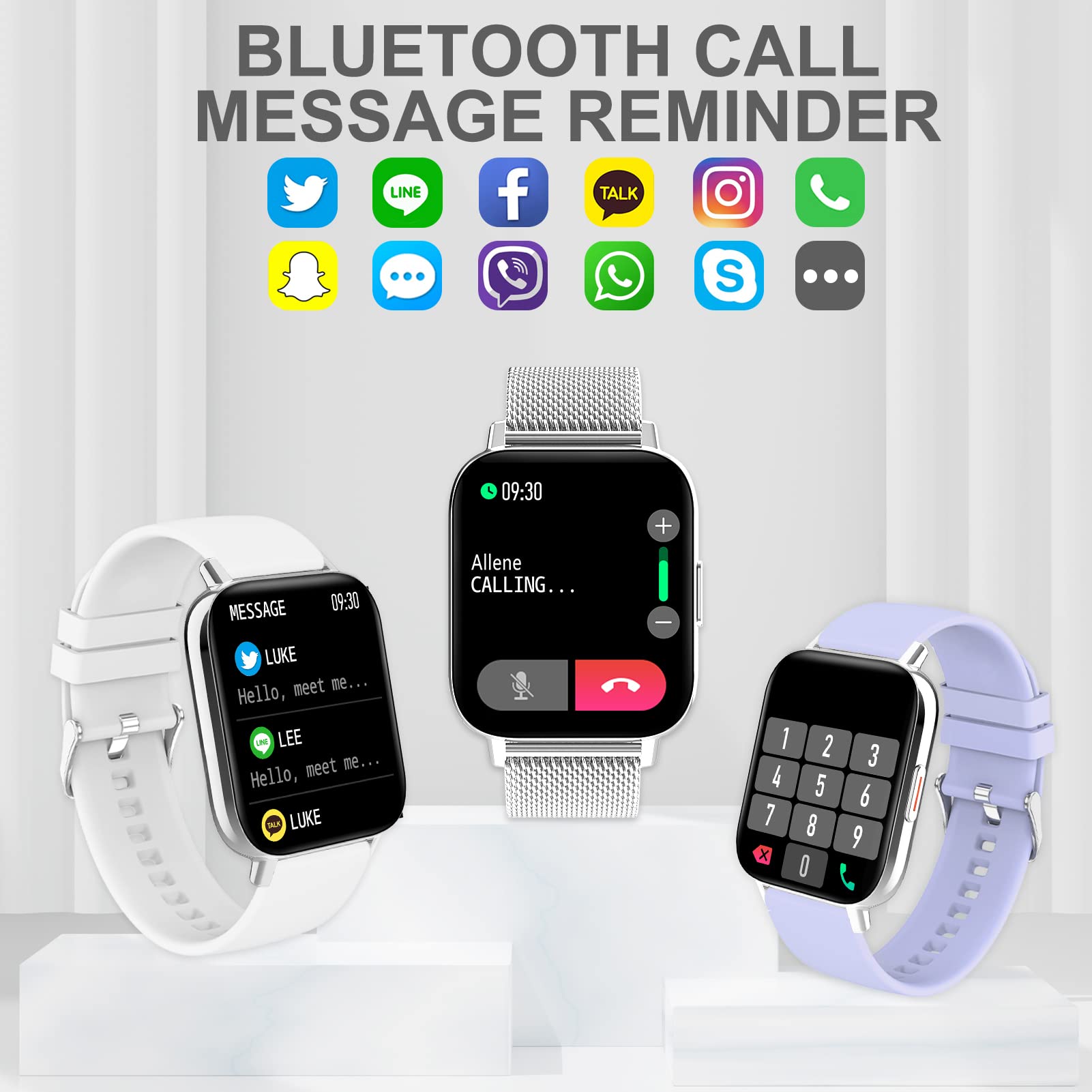 Erkwei Smart Watch For Women(Answer Call/Dial) Waterproof Smartwatch For Android Ios Phones 1.7 Inches Fitness Tracker With Pedo