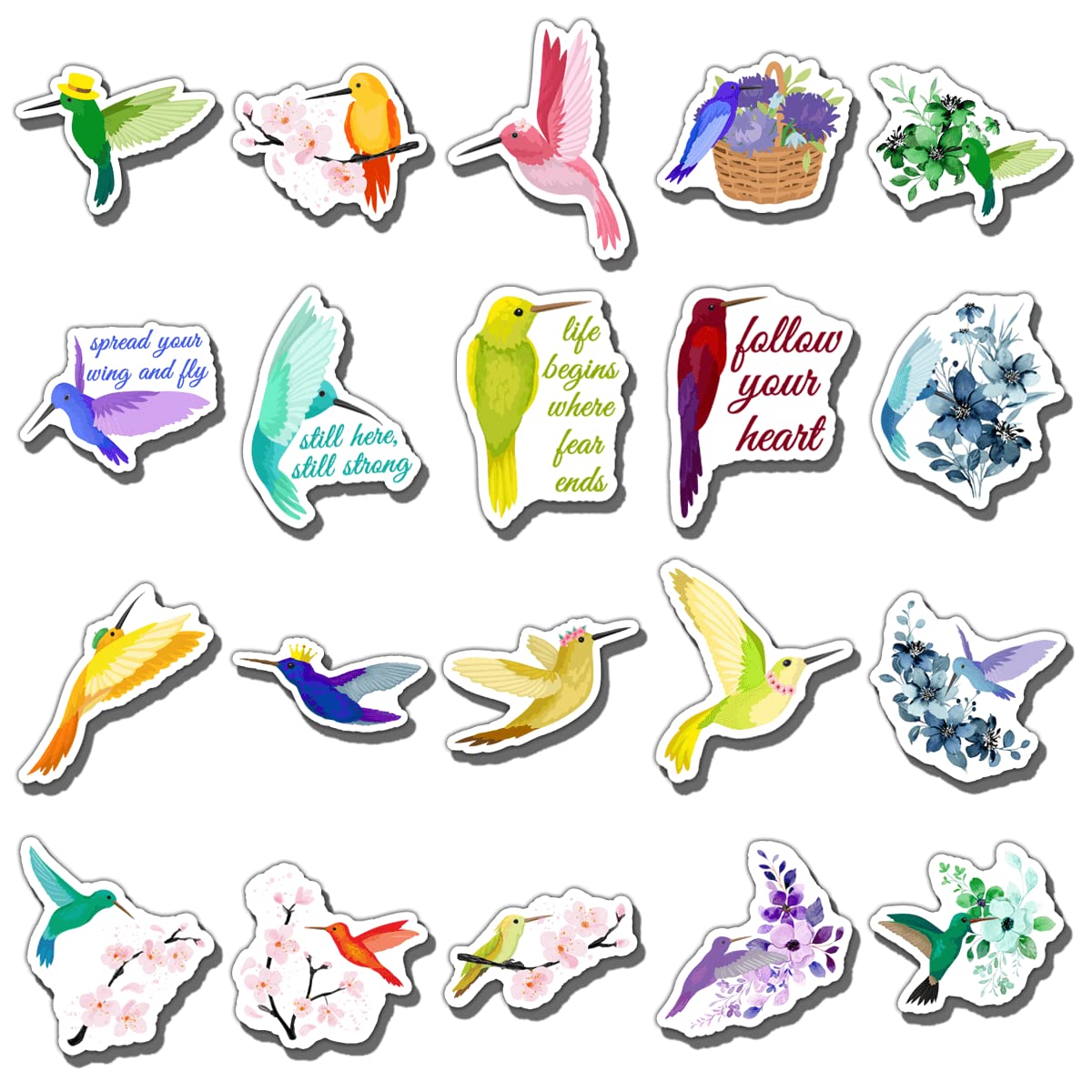 Goleex 20 Pack Pcs Hummingbird Waterproof Vinyl Stickers Aesthetic Animal Sticker Laptop Phone Bottles Luggage Decals Journaling