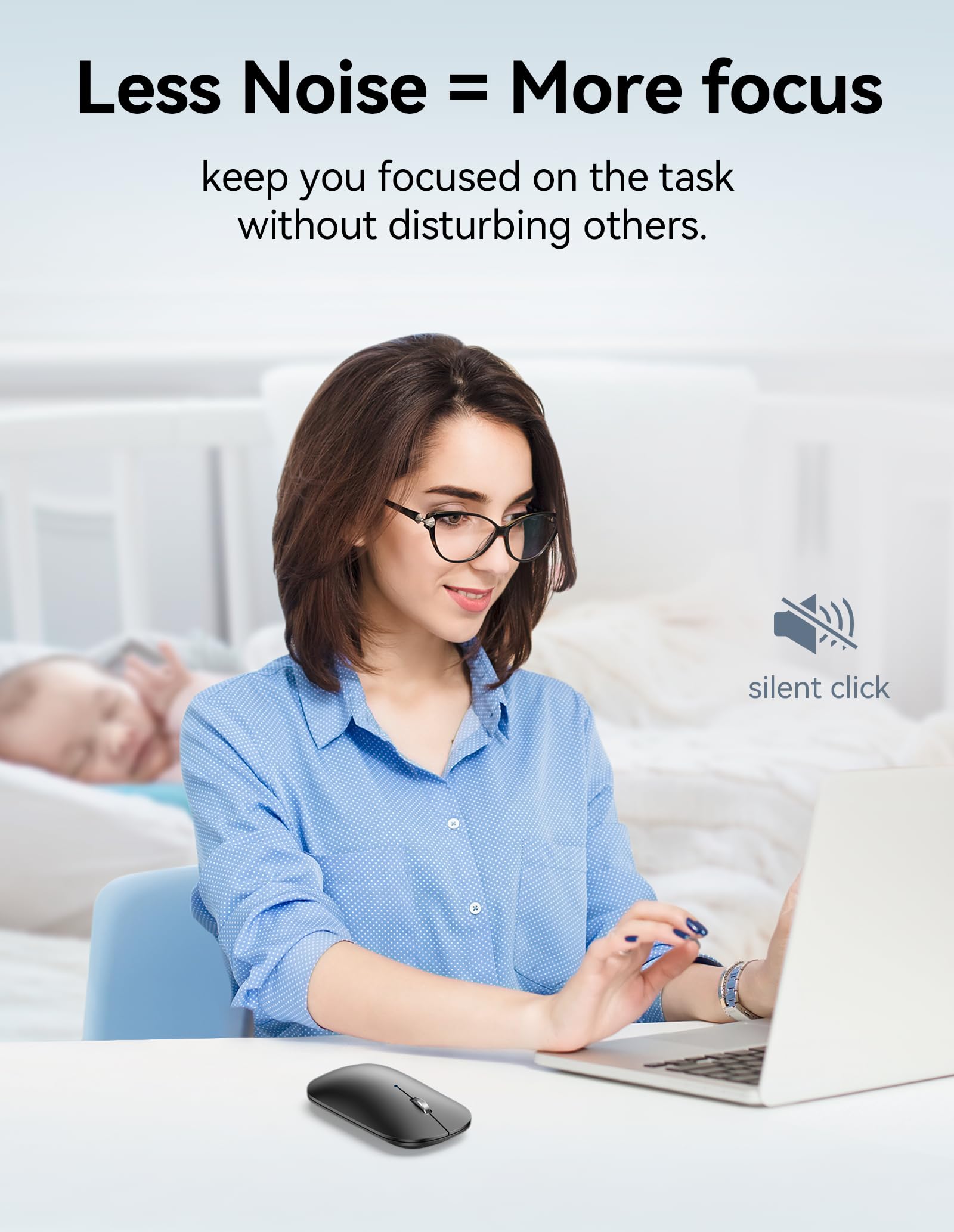 Tecknet Bluetooth Mouse, Rechargeable 2.4G Wireless Mouse For Laptop, Tri Mode Slim Silent Computer Mouse 4000 Dpi Portable For Macbook/Ipad/Android/Windows/Linux (Black)