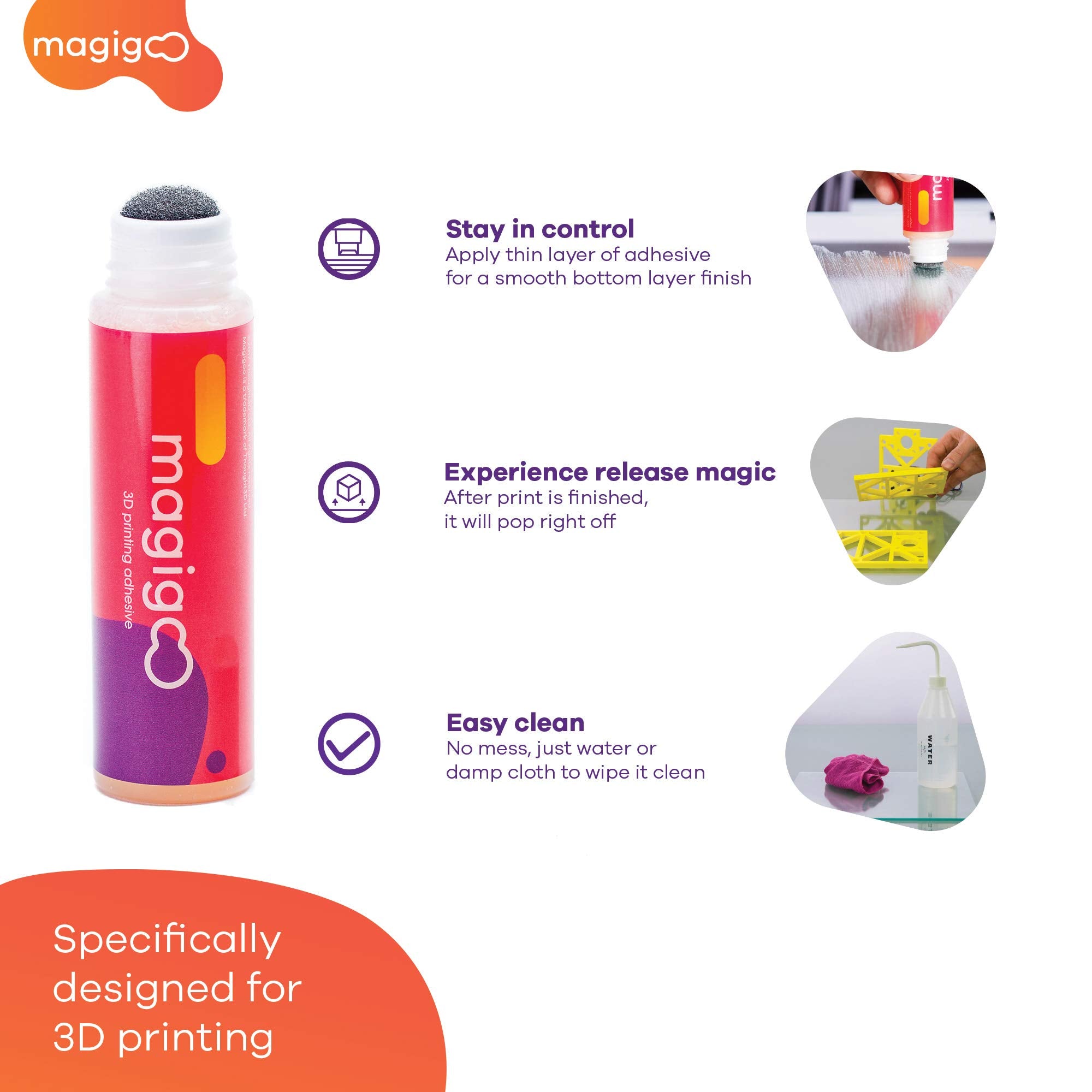 Magigoo Mo2016 All In One 3D Printer Adhesive Glue, Reduces Warping For Abs, Pla, Petg, Hips And Tpu Filament On Glass, Flex Pla