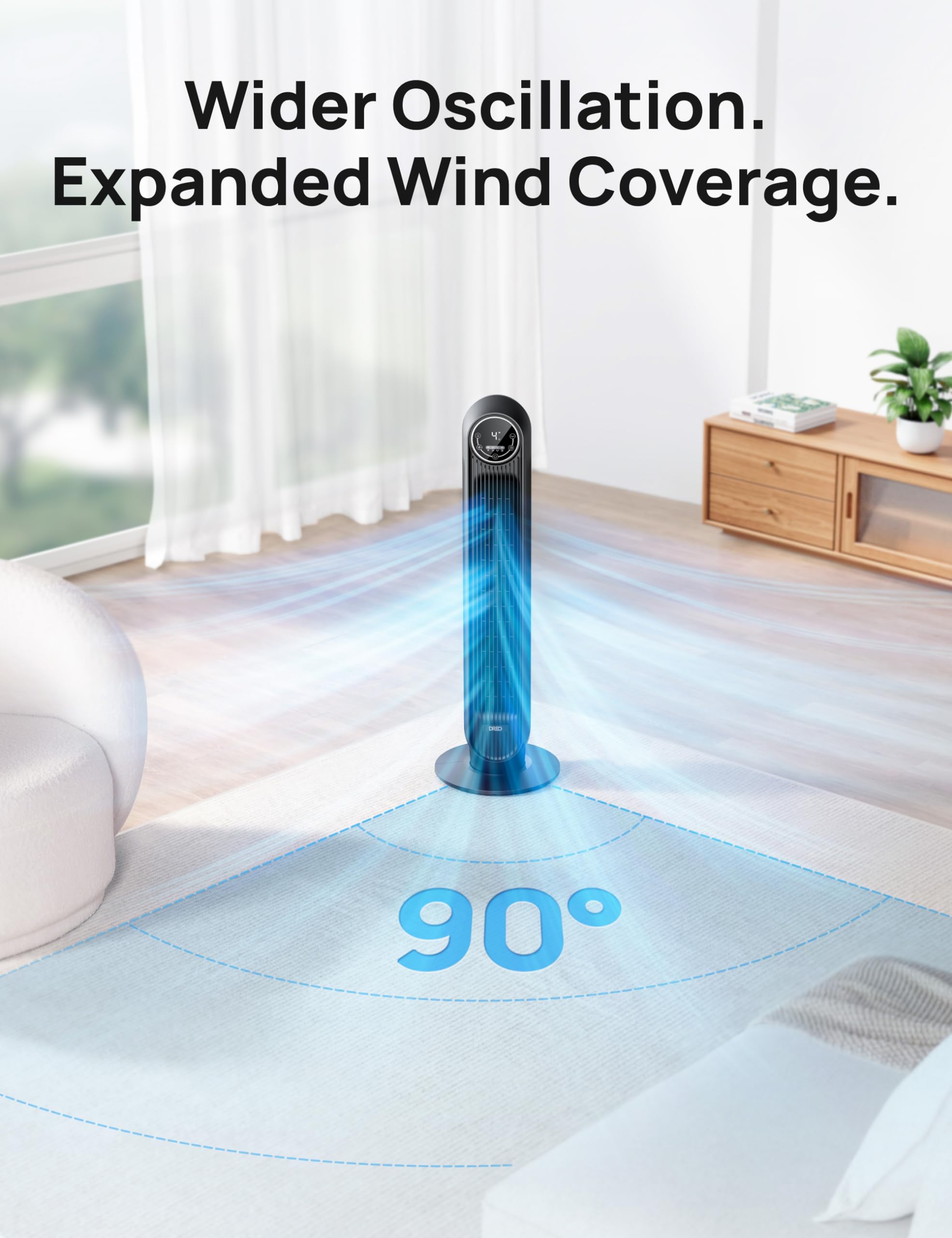 Dreo Tower Fan For Bedroom, Smart Oscillating Quiet Floor Fans, Standing Bladeless Fan With Remote And Wifi Voice Control, 4 Mod