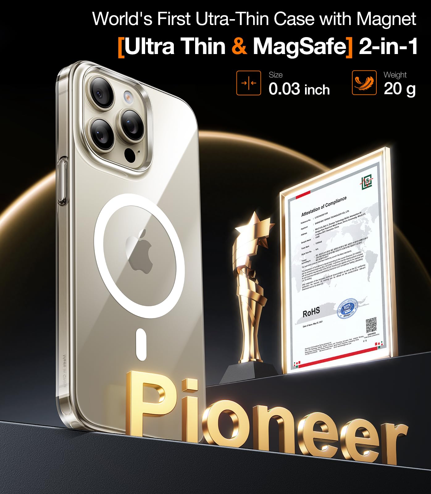 Torras Magnetic Slim Fit For Iphone 15 Pro Max Case Clear 6.7'', [True Never Yellow]Ultra Thin 15 Promax Phone Case Compatible W