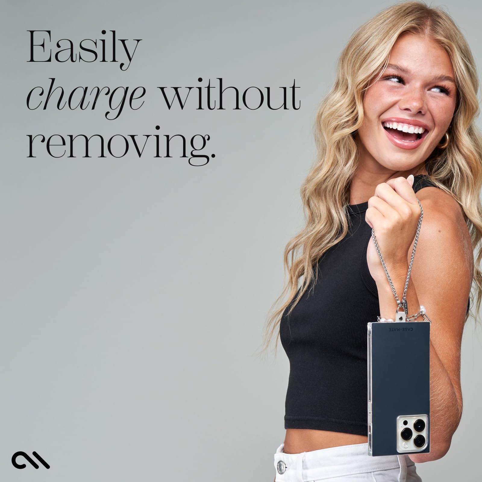 Case Mate Phone Charm With Silver Chain| Detachable Anti Theft Phone Strap | Hands Free Iphone Wrist Strap For Women | Phone Cha