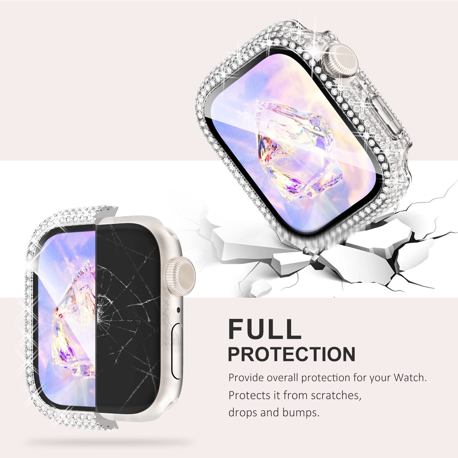 Kades ???? ???????? Compatible With Iwatch Series 9 8 7 With Built In Tempered Glass Screen Protector Bling Crystal Diamond Rhin