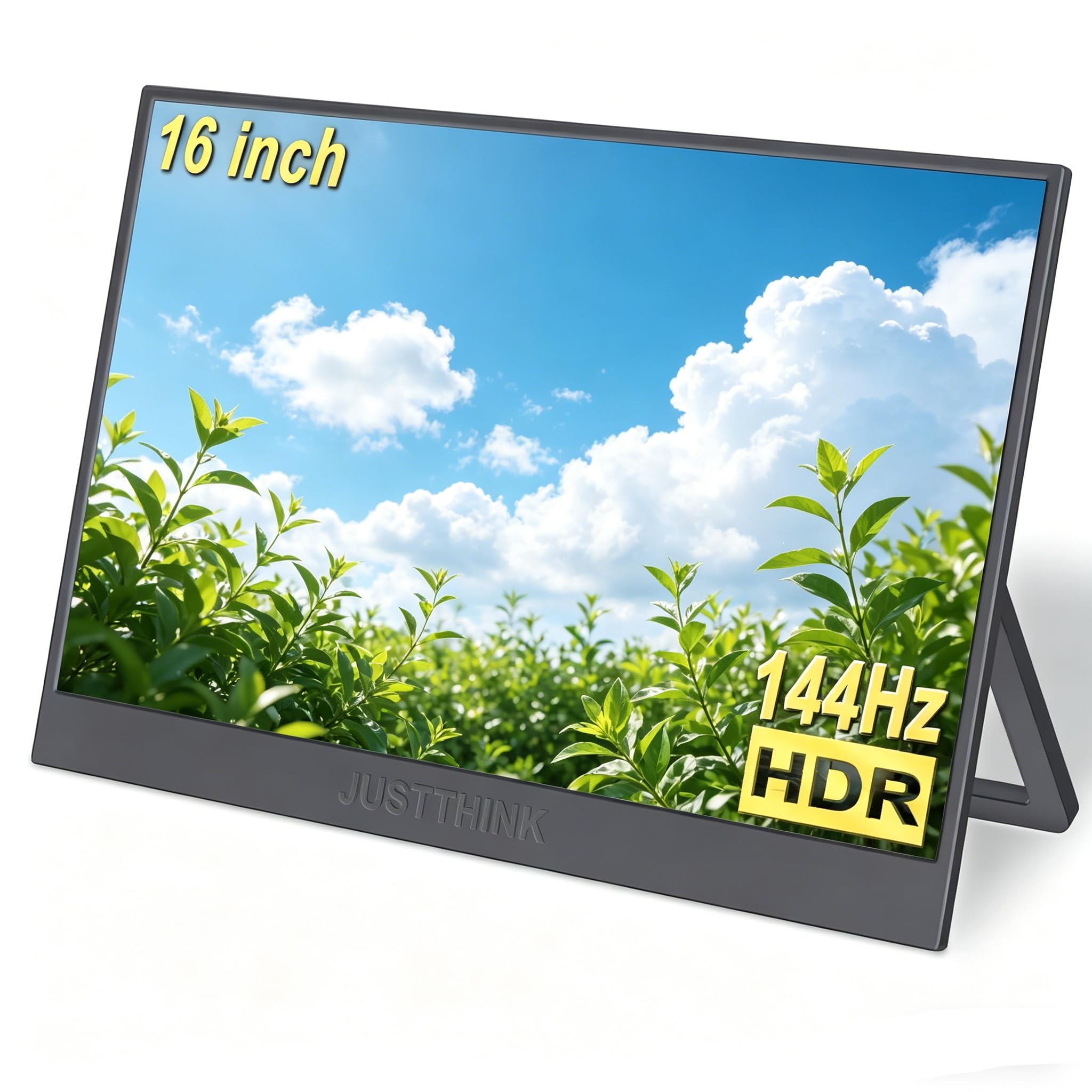 JUSTTHINK 16 Inch Portable Monitor, 144Hz FHD Portable Laptop Monitor 1920x1200 Ultra Slim External Gaming Monitor HDR Eye Care