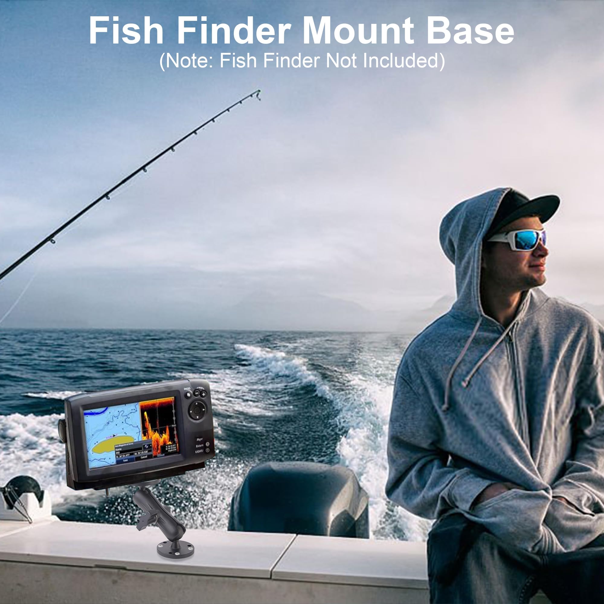 Keuvirya Aluminum Fish Finder Mount With 1'' B Size Ball, 360 Rotation Depth Finder Mount Bracket For Boats With Double Amps Rou