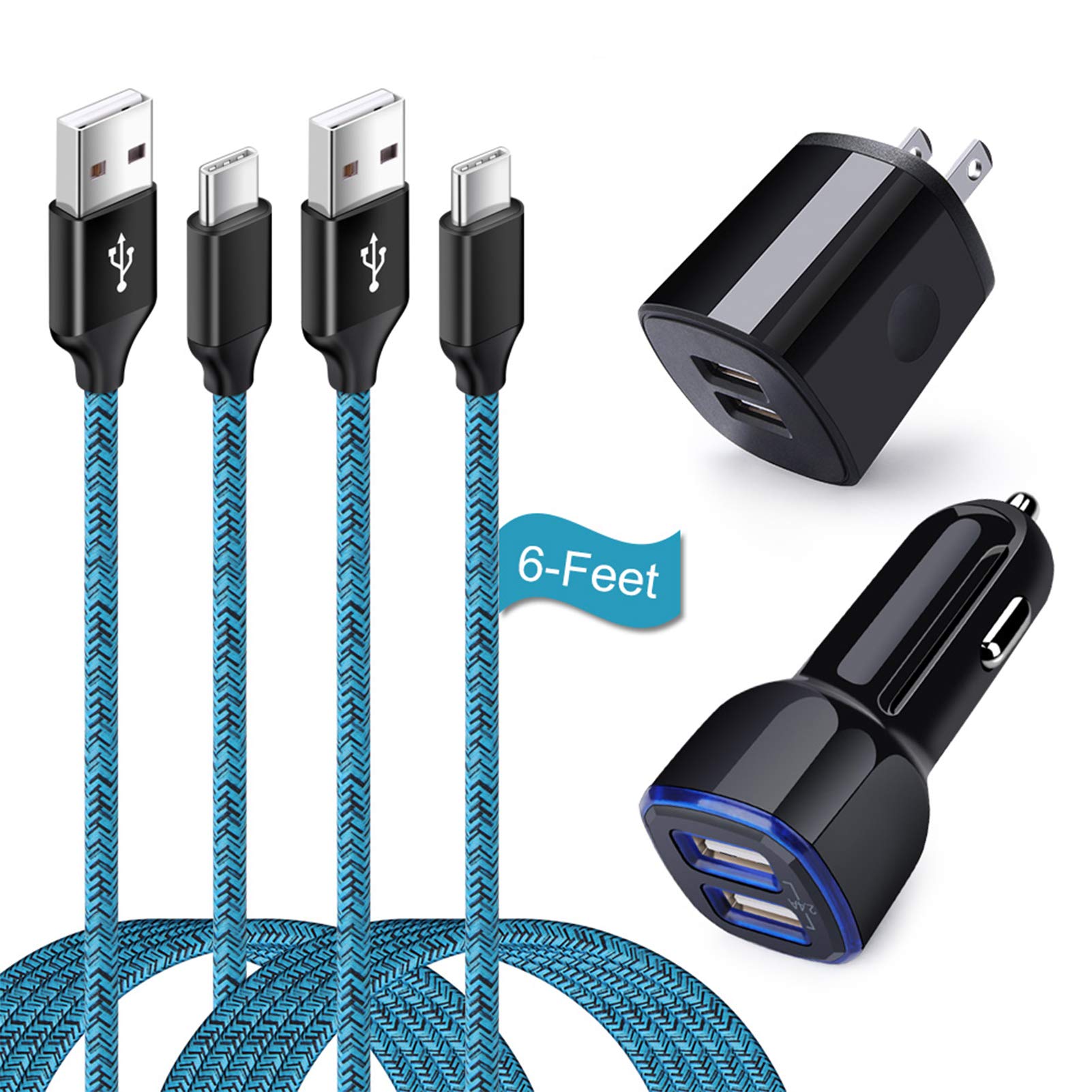 Dual Usb Car Charger, Wall Plug With 2 Pack Type C Cable For Samsung Galaxy A50 A20 S21 S21+ S20+ Ultra S10 Note 20 Ultra 10 A51