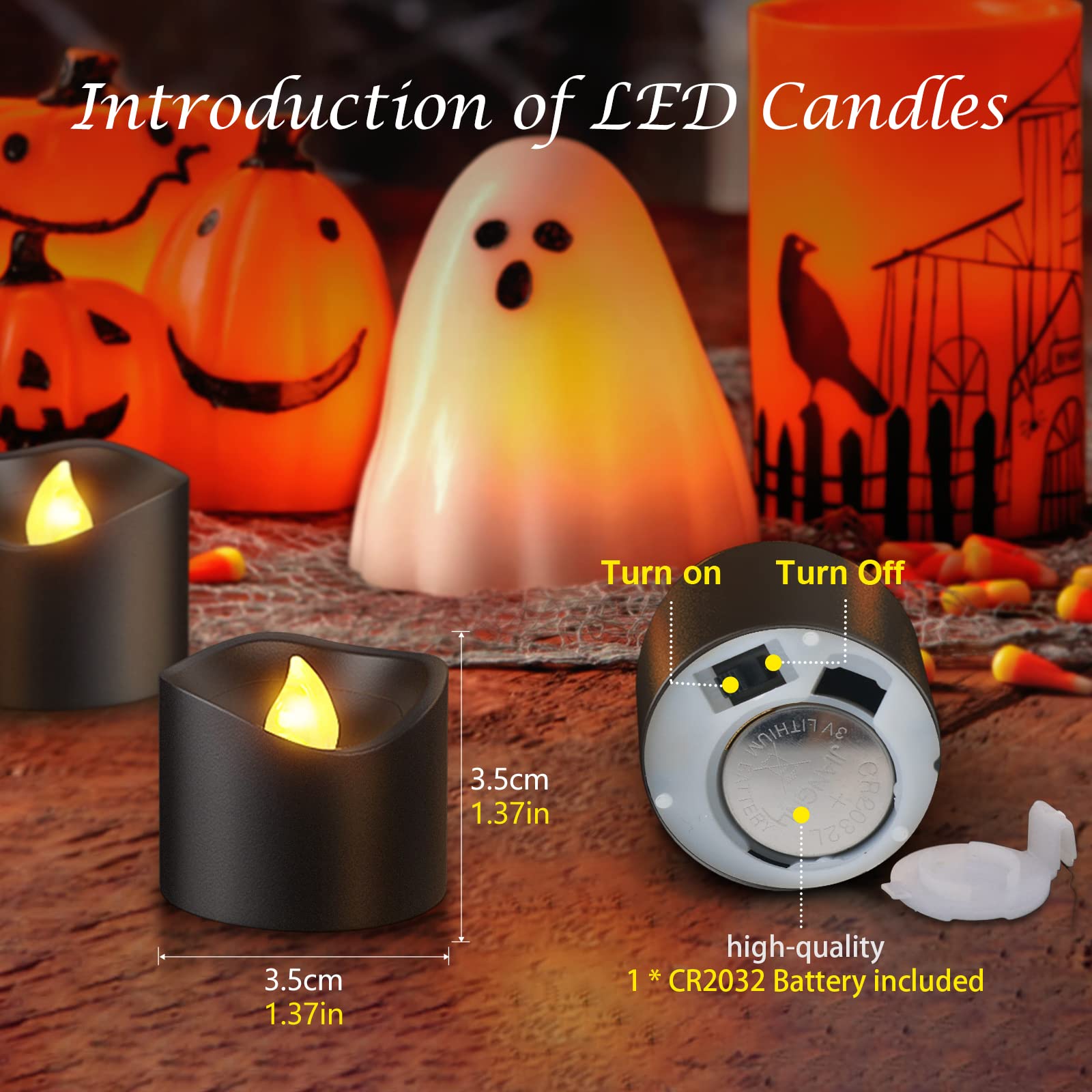 Punasi Black Led Tea Lights, Set Of 12 Battery Operated Tealights Flickering Flameless Votive Candles With Realistic Warm White