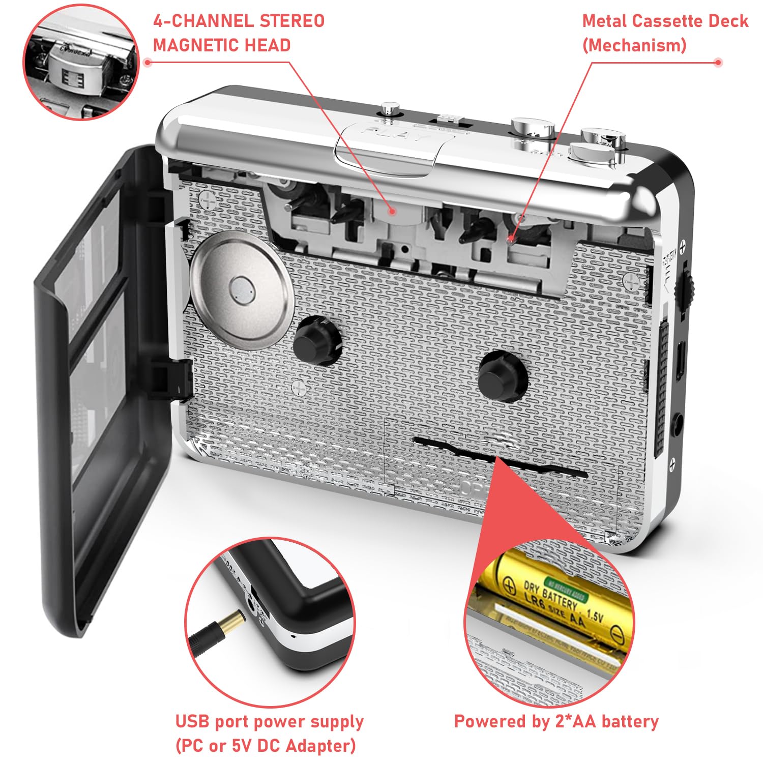 Cassette Player   Compact Tape Player Portable Recorder With Earphone Convert Audio Music Cassette To Mp3 Digital, Compatible Wi