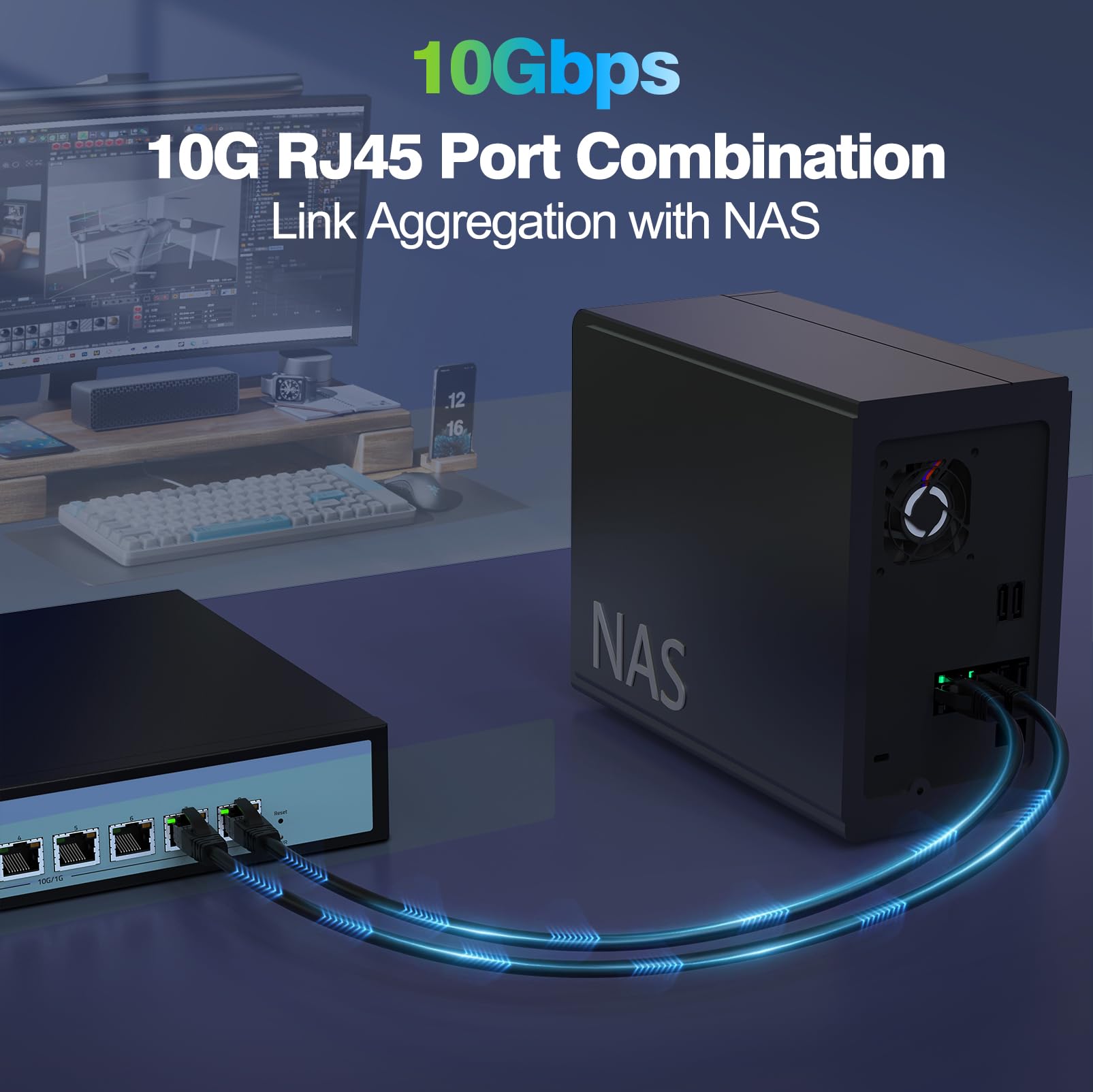 Sodola 8 Port 10Gb Easy Web Managed Switch, 8 X 10G Rj 45 Ports, 160Gbps Bandwidth, Support Lacp, Vlan, Qos, 10G/5G/2.5G/1000M/1