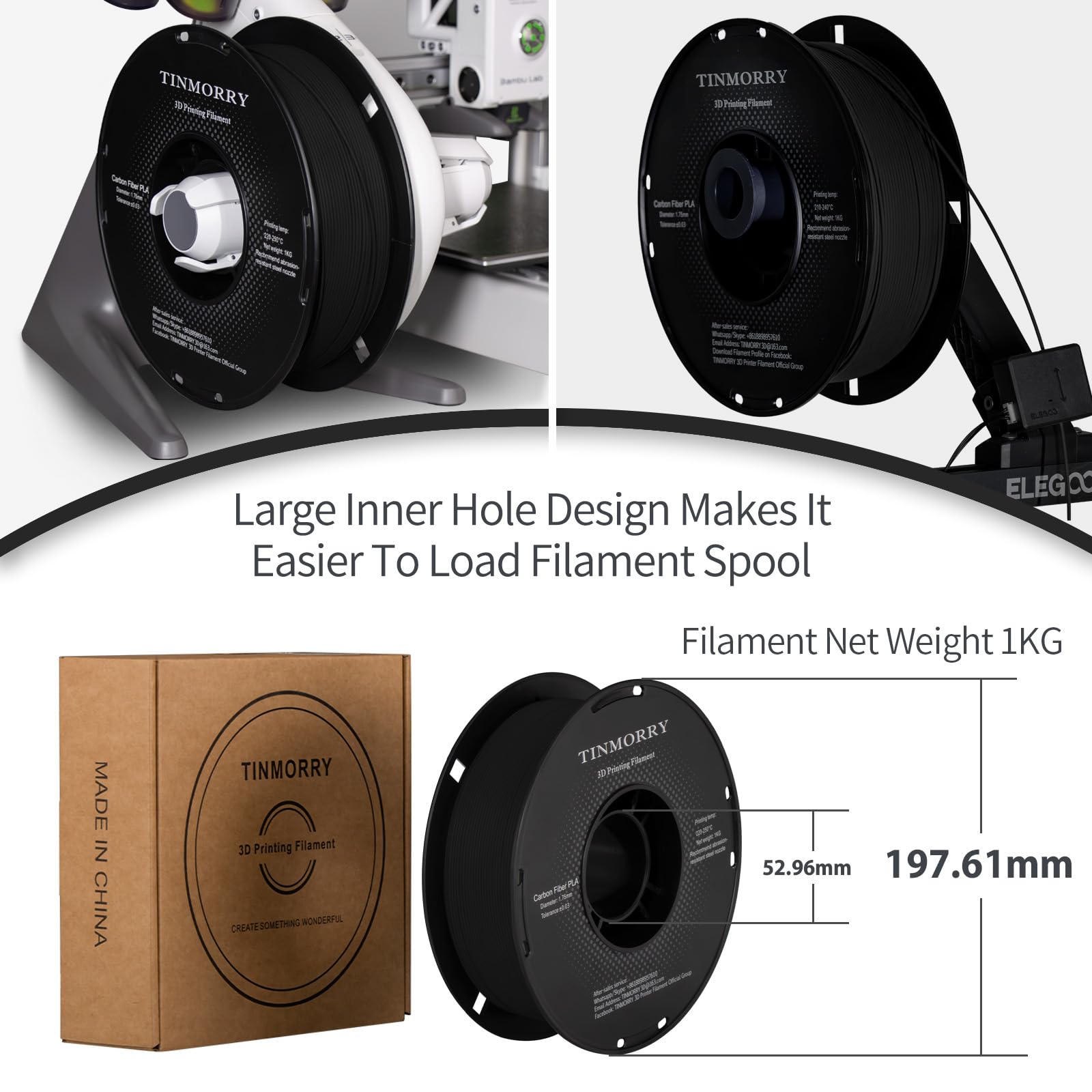 Carbon Fiber Pla Filament 1.75Mm, Tinmorry Pla-Cf 3D Printing Filament, Highly Compatible With Bambu Fdm 3D Printer, 1 Kg 1 Spoo