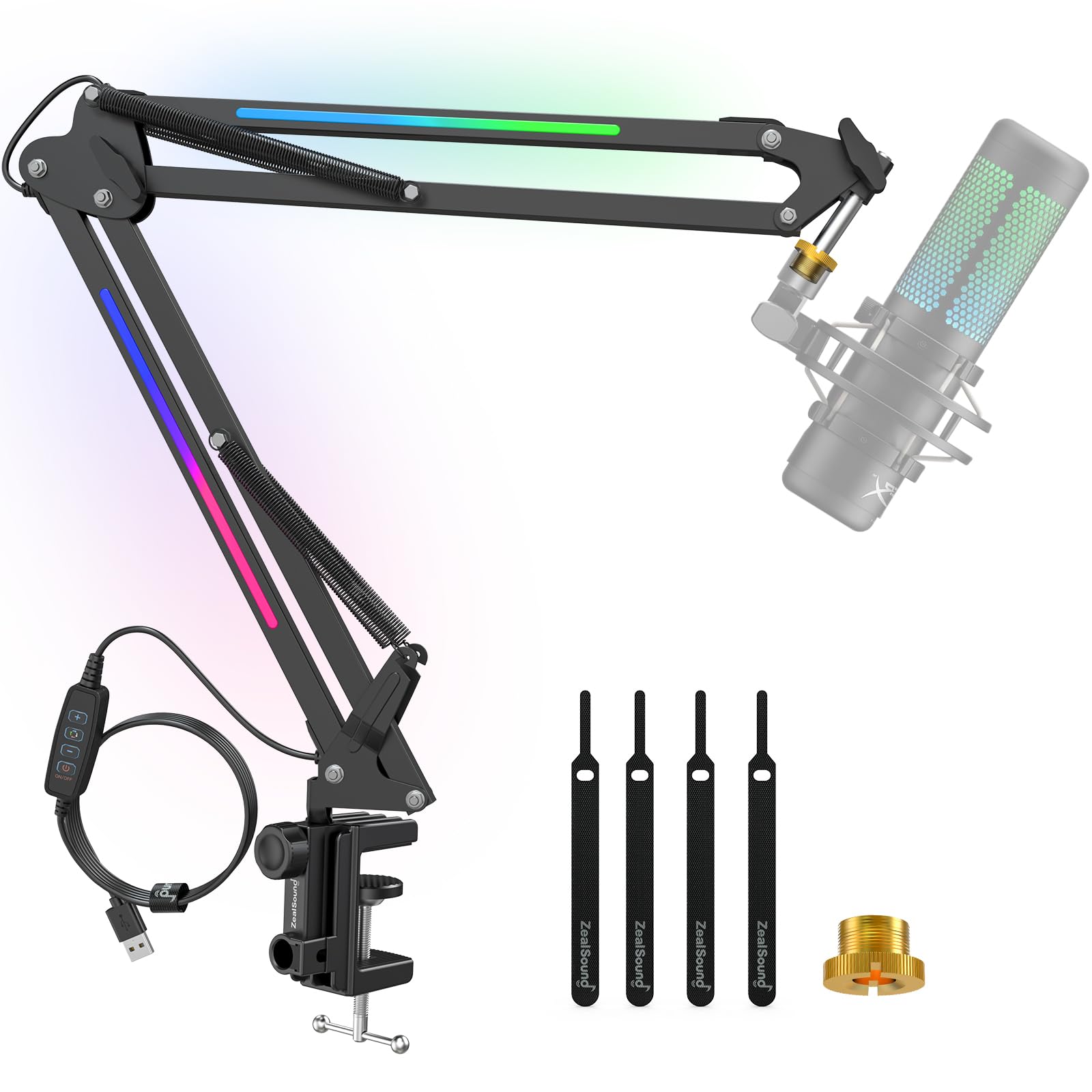 ZealSound RGB Microphone Arm Stand,Mic Arm with RGB Light for QuadCast/Blue Yeti/Snowball/Shure SM7B/Rode NT1/Elgato,Rotatable S