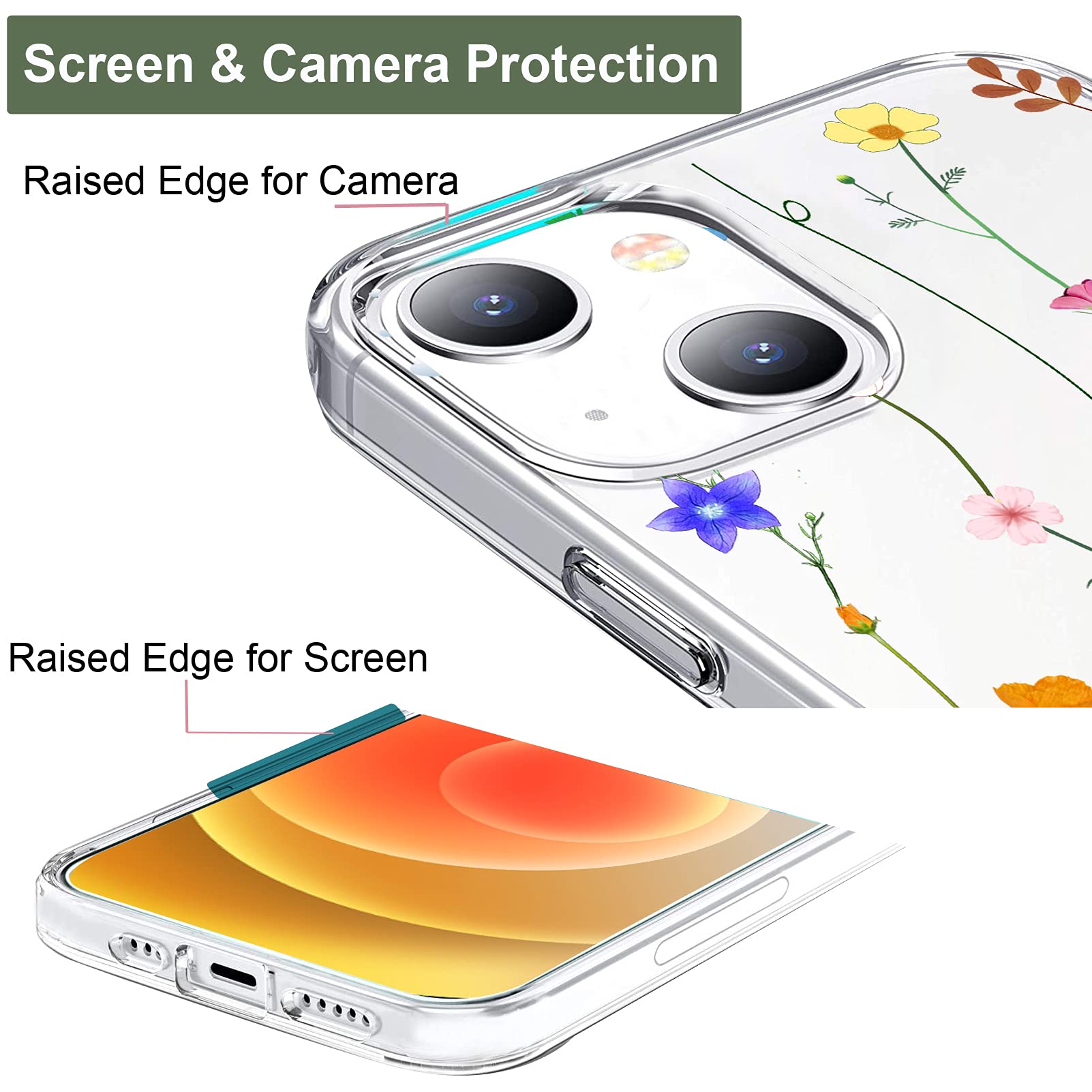 Unov iPhone 13 Mini Case Slim Protective Embossed TPU Floral Art 5.4 Inch