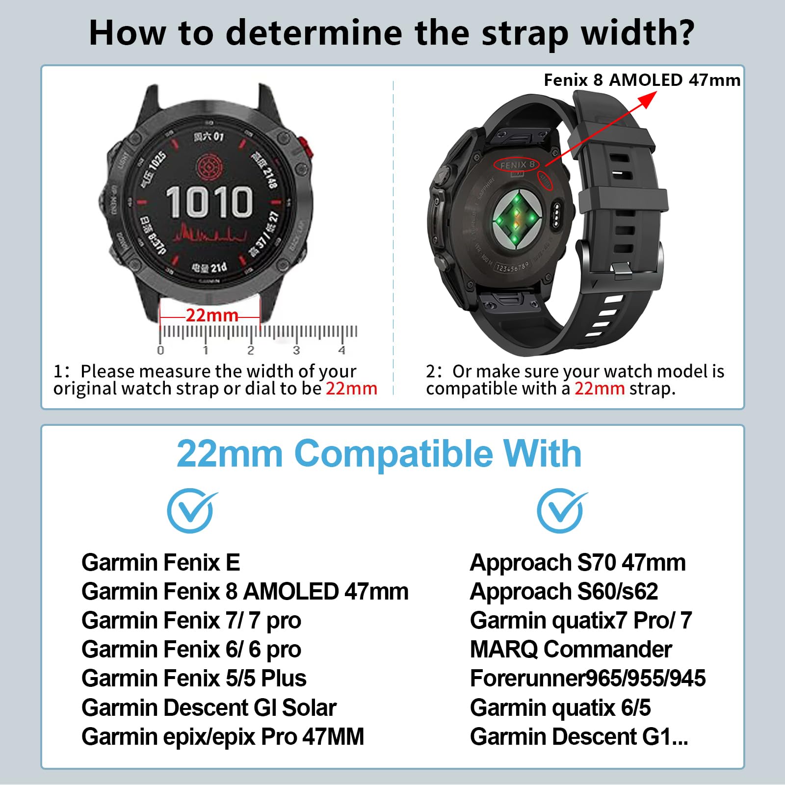 Zpjpplx Soft Silicone Sport Watch Band For Garmin Fenix 7 Pro/Fenix 7/Fenix 6 Pro/Fenix 6/Fenix 5 Plus/Fenix 5/Forerunner 965/95
