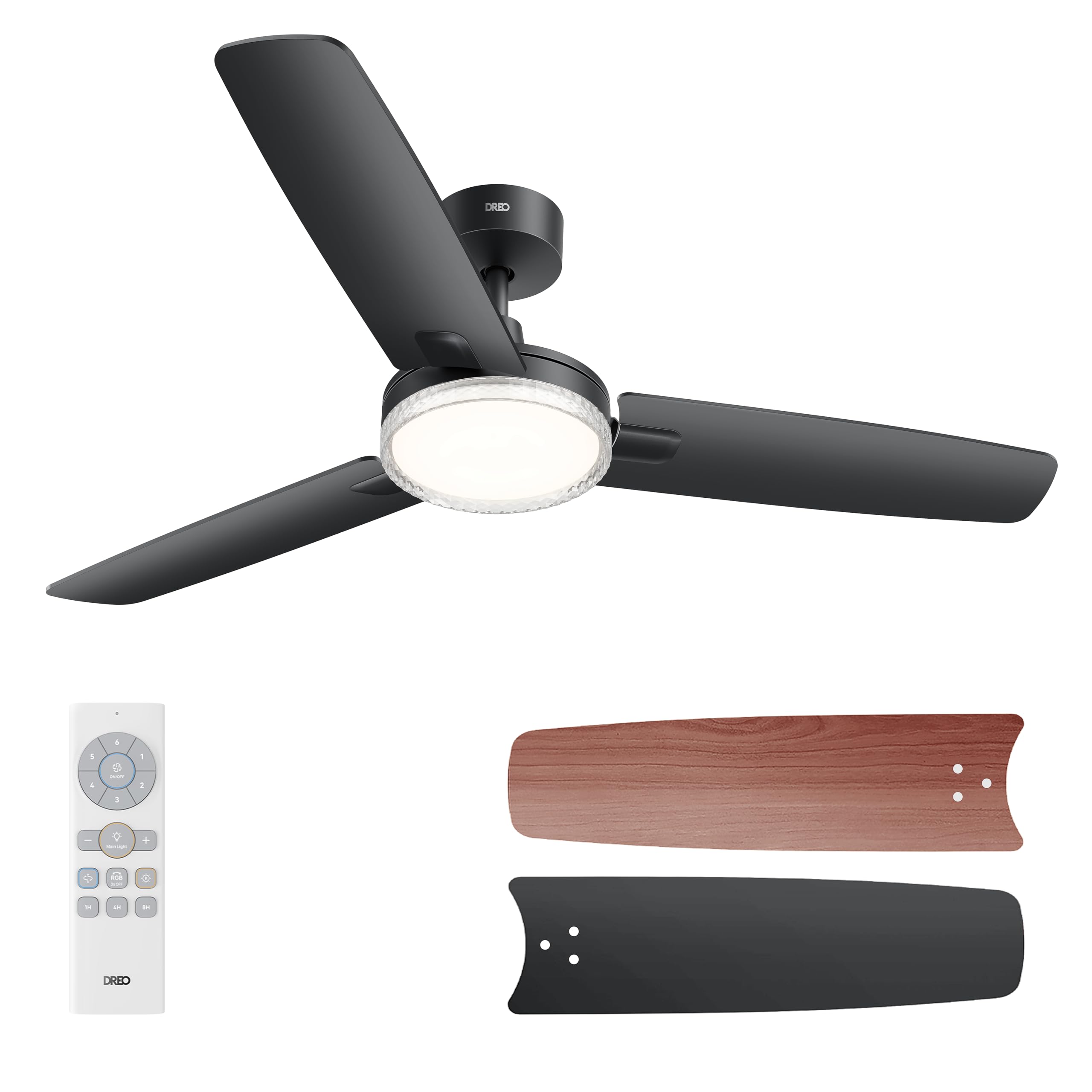 DREO Bedroom Ceiling Fan with Lights, Quiet DC Motor, 22db,Quick-Install, Powerful Airflow, 6 Speeds with Remote, Reversible, 6-