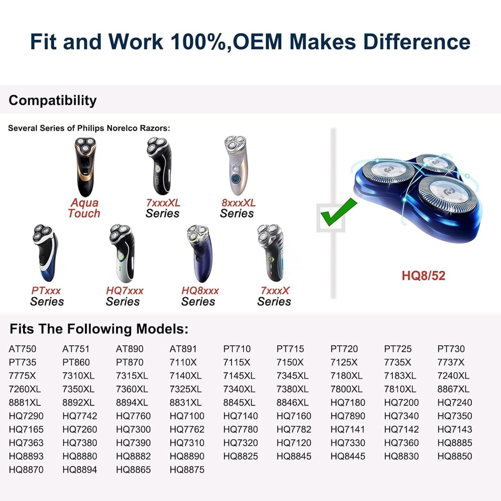 Tuokiy Replacement Heads Compatible With Phlips Norelco Hq8 Shaver, Hq8 Blades, Compatible With Philips Norelco Aquatec Shavers