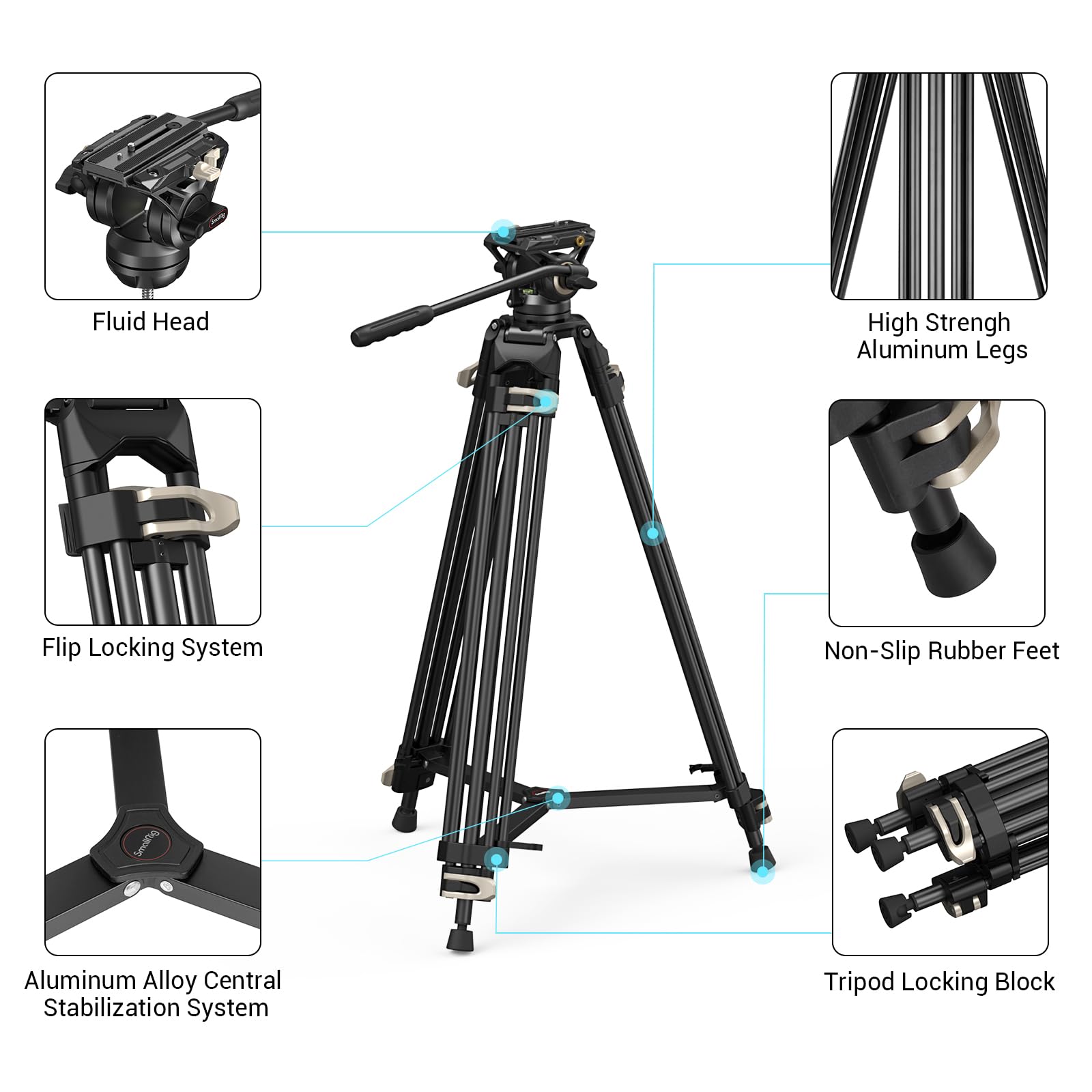 Smallrig Ad-01 Video Tripod, 73 Heavy Duty Tripod With 360 Degree Fluid Head And Quick Release Plate For Dslr, Camcorder, Camera