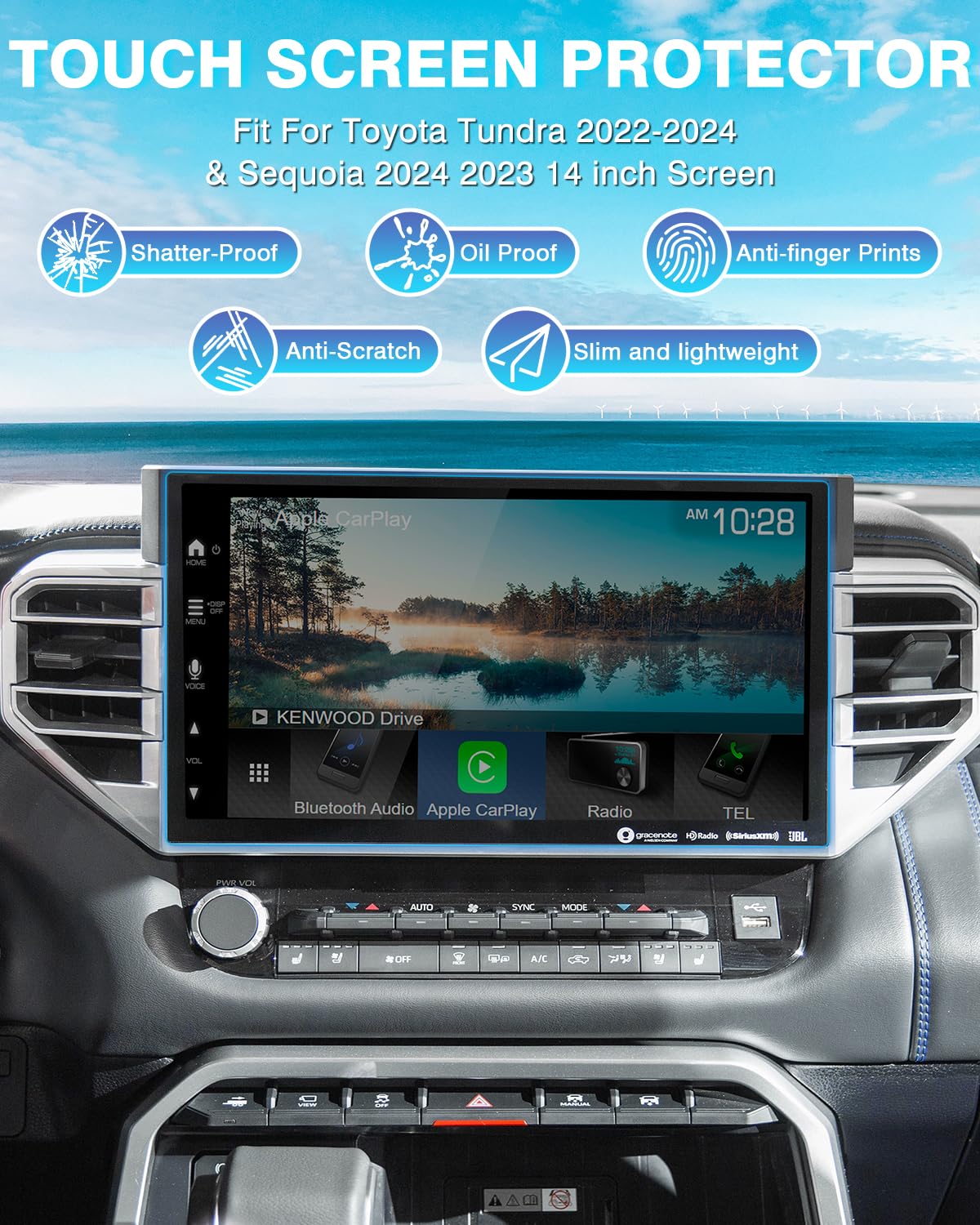 Karltys 2 Pack 14 Inch Screen Protector For Toyota Tundra 2022 2025 /4Runner 2025 /Tacoma 2024 2025 /Sequoia 2023 2025, 9H Hardness Touchscreen Tempered Glass Car Radio Screen Cover Anti Glare