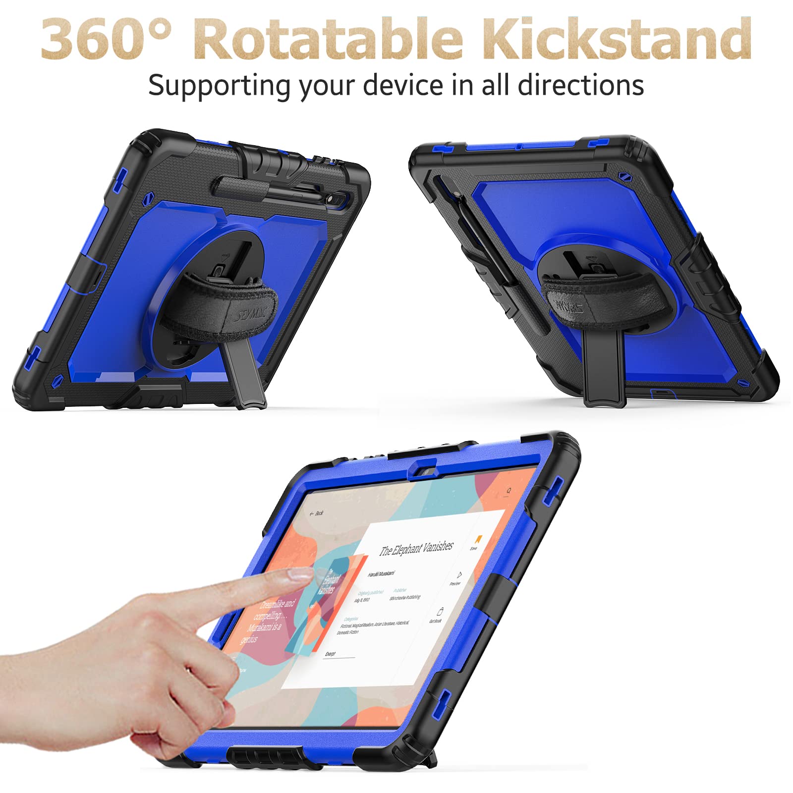 Seymac Stock Case For Samsung Galaxy Tab S8 Plus/ S7 Fe Case 12.4'' With Screen Protector Pencil Holder [360 Rotating Hand Strap