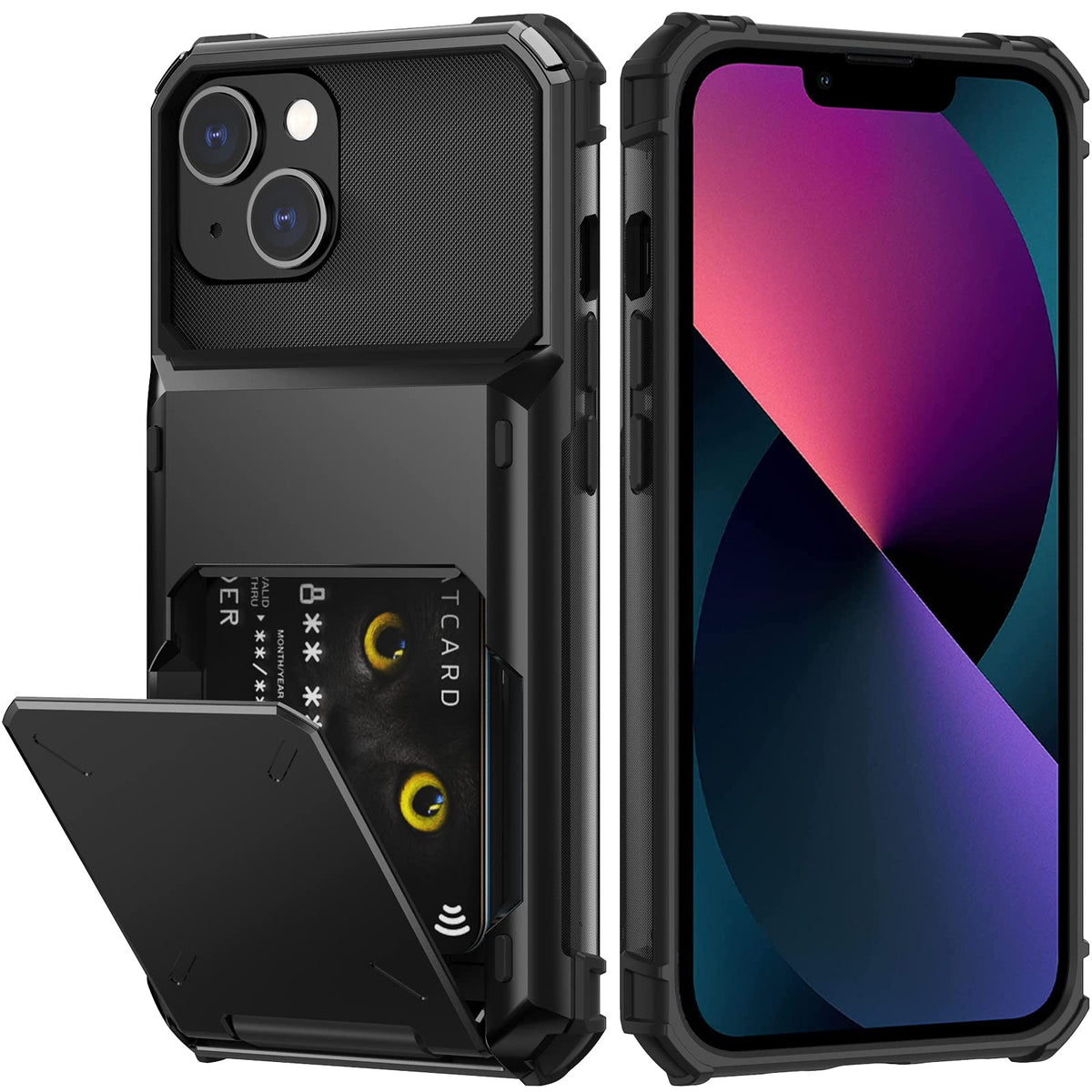 Nvollnoe For Iphone 13 Case With Card Holder[Store 5 Cards] Dual Layer Heavy Duty Shockproof Iphone 13 Wallet Case With Hidden C