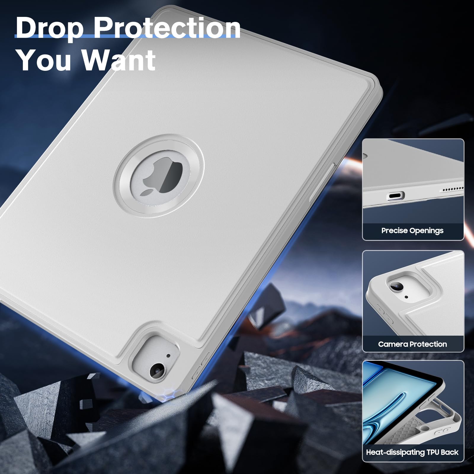 MoKo for iPad Air 13 Inch Case M2 2024/ iPad Pro 12.9 Case (6th/5th Gen 2022/2021) with Pencil Holder, Smart Protective Cover for iPad Air 13 inch with Back Trifold Stand, Auto Wake/Sleep, Gray