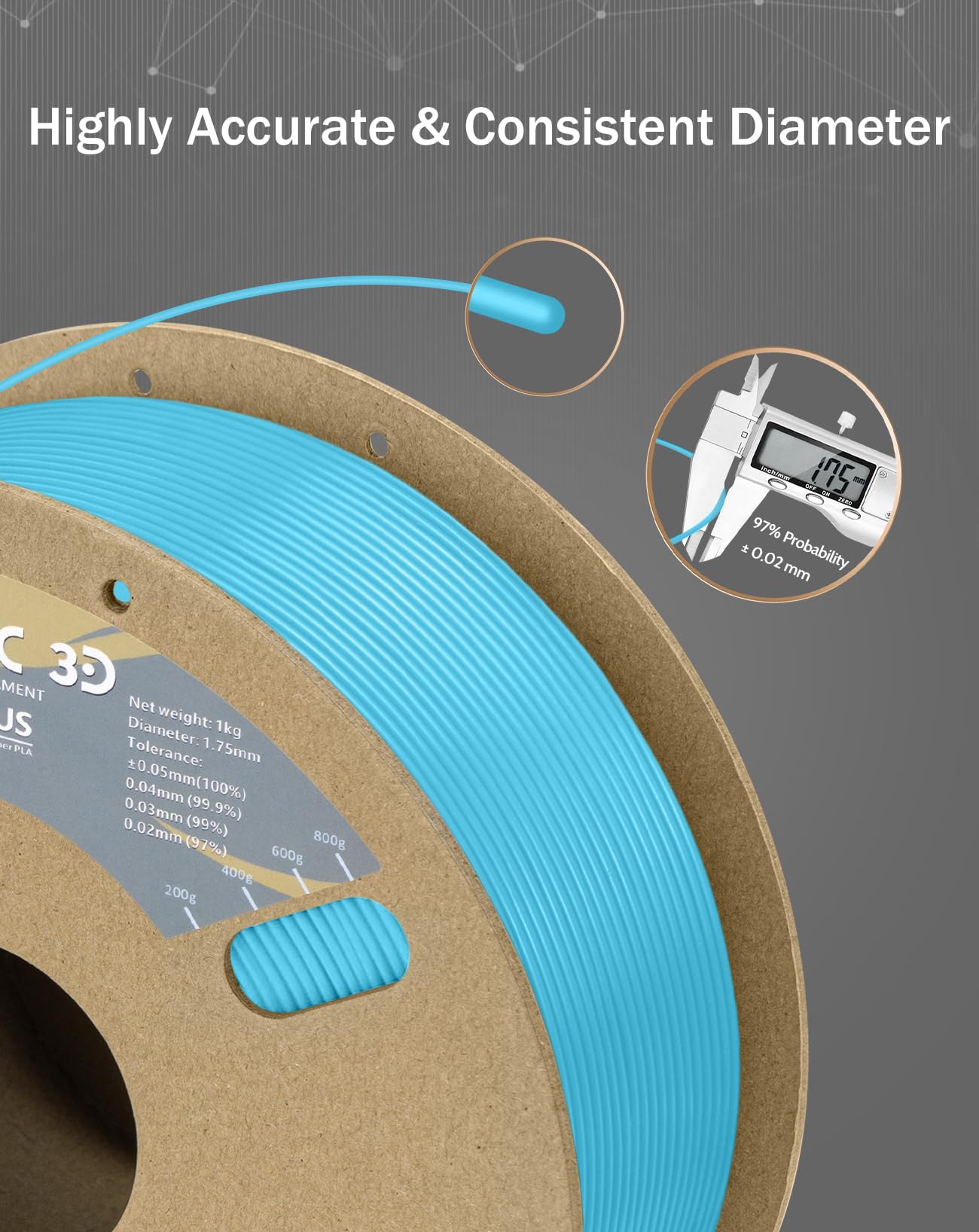 Duramic 3D Pla+ Filament 1.75Mm 1Kg Light Blue, Pla Plus 3D Printer Filament 1Kg Spool(2.2Lbs) Pla Pro Tougher And Stronger, Dim