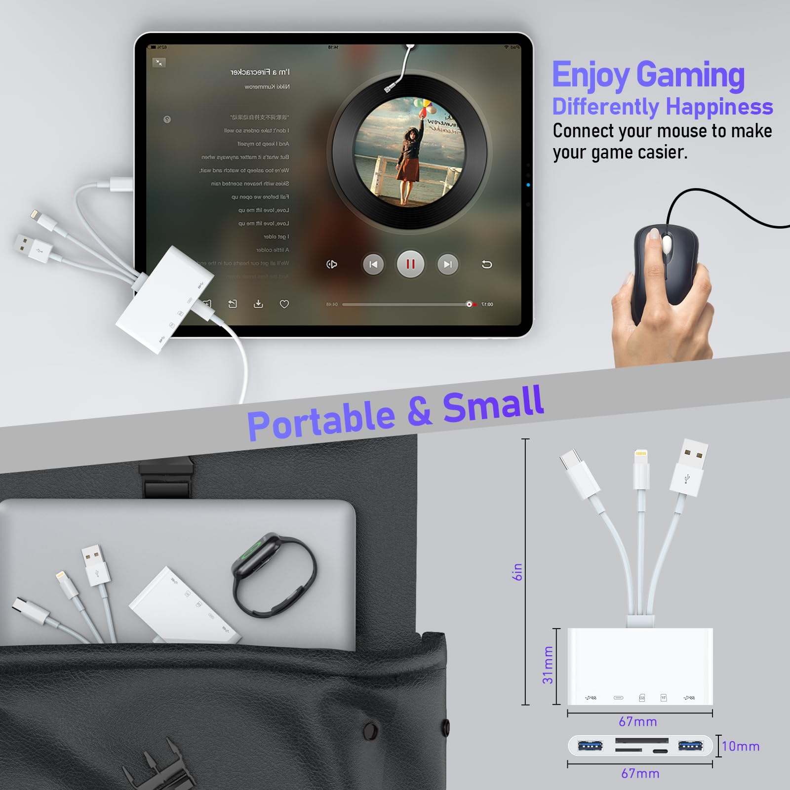 5 In 3 Sd Card Reader For Iphone Ipad With Usb A & Charging Port, Lightning + Usb A + Usb C To Sd Memory Card Reader For Iphone/