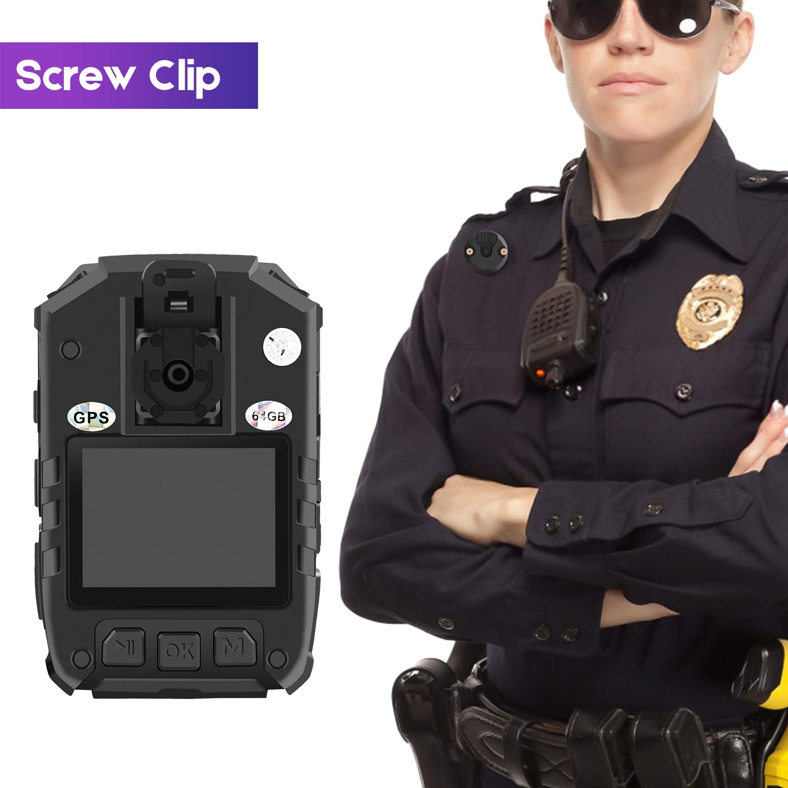 Cammpro Body Worn Camera Accessories Bundle Kit For Body Camera I826, Screw Clip+Car Charger+Suction Cup Mount+Shoulder Clip