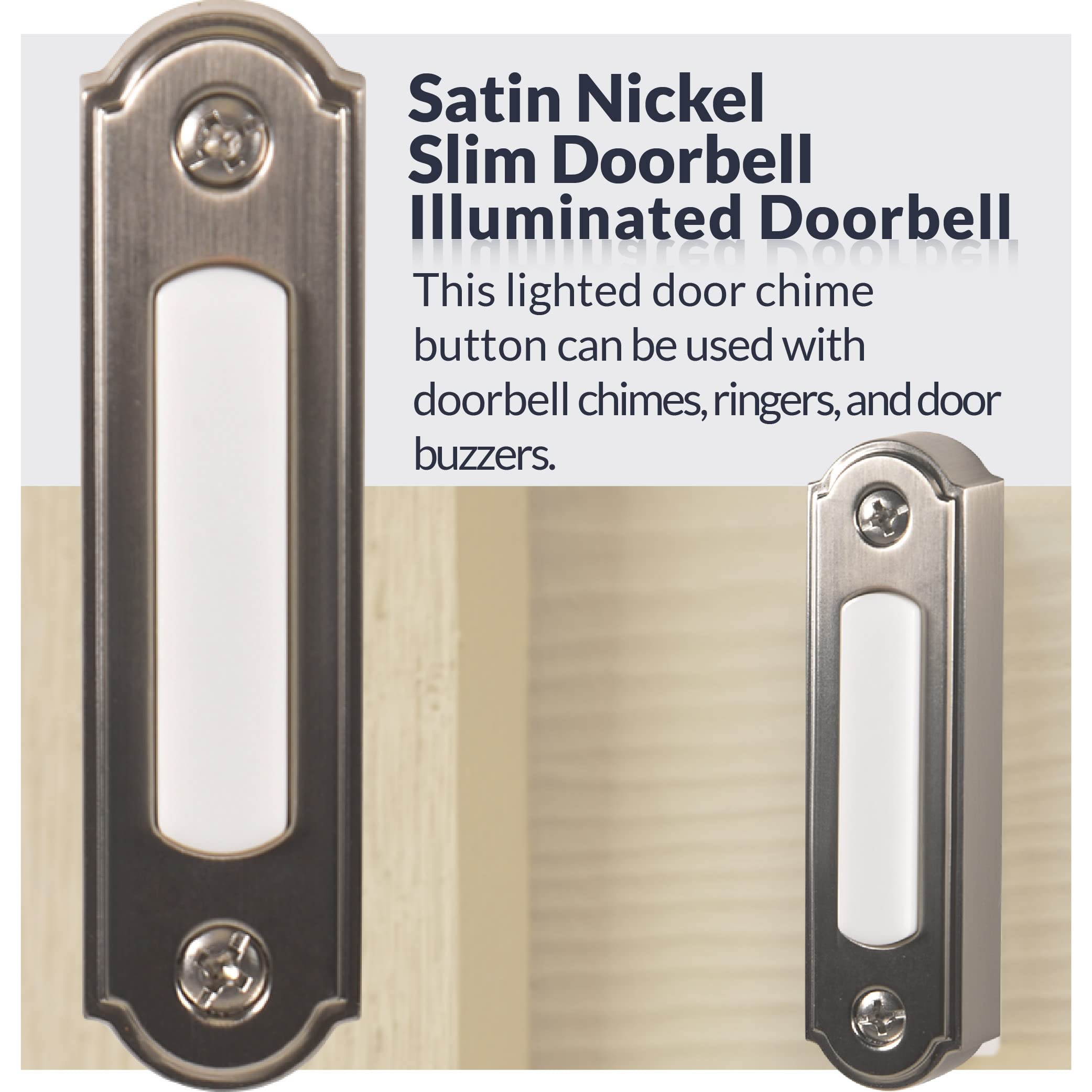 Newhouse Hardware Led Lighted Metal Door Chime Push Button (Satin Nickel) | Surface Mount Lighted Door Bell Button | Replacement