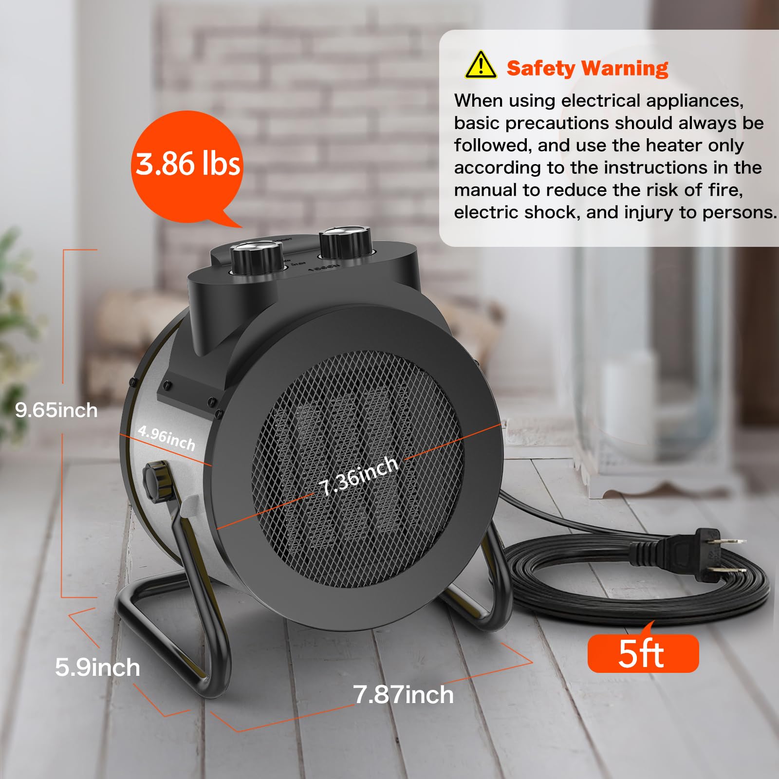 Elevoke Space Heaters For Indoor Use, 1500W Ptc Electric Heater With 90Adjustable Angle, Fast Safety Heat, Small Portable Heater